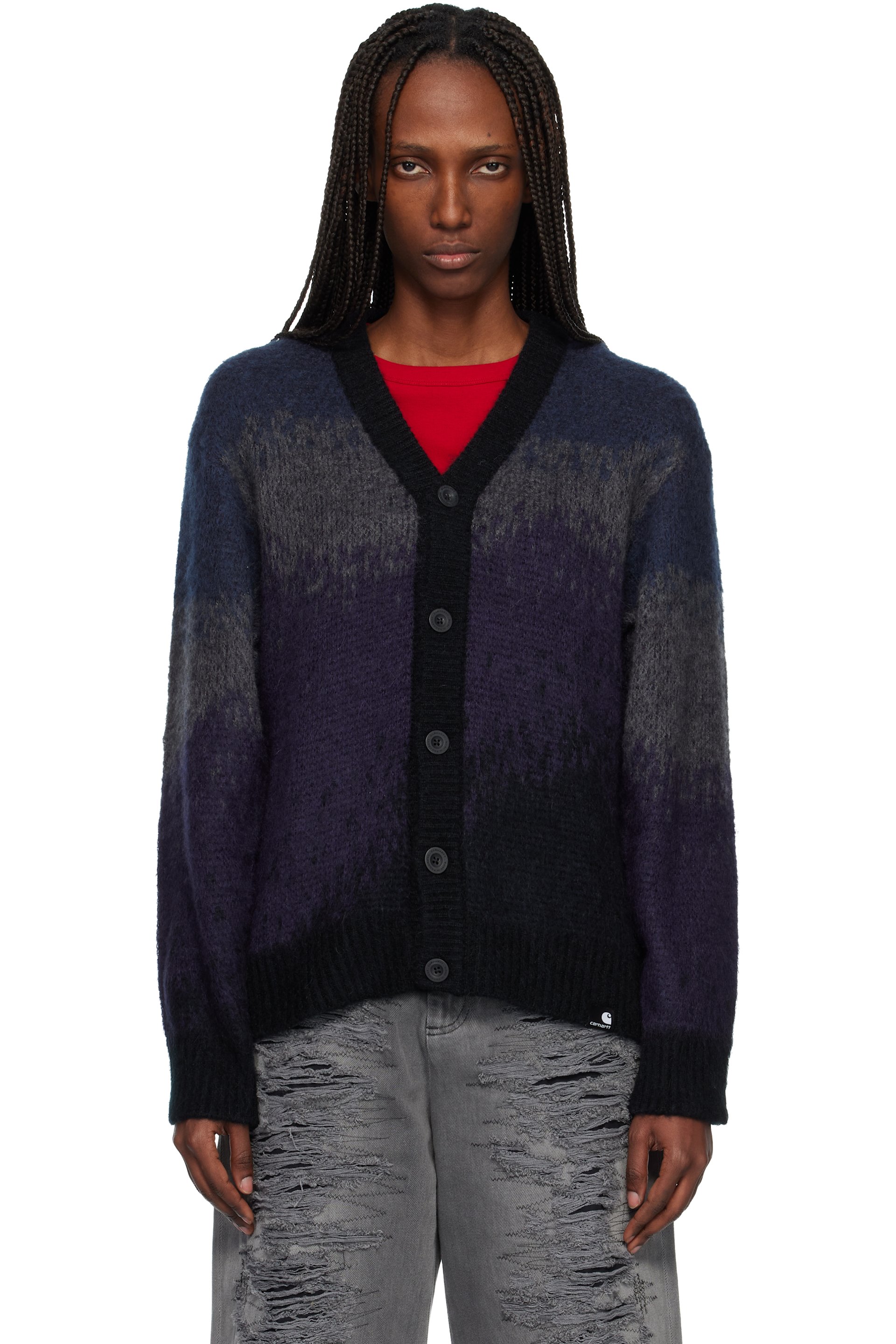 Carhartt Work In Progress - Cardigan Tinley bleu marine et mauve
