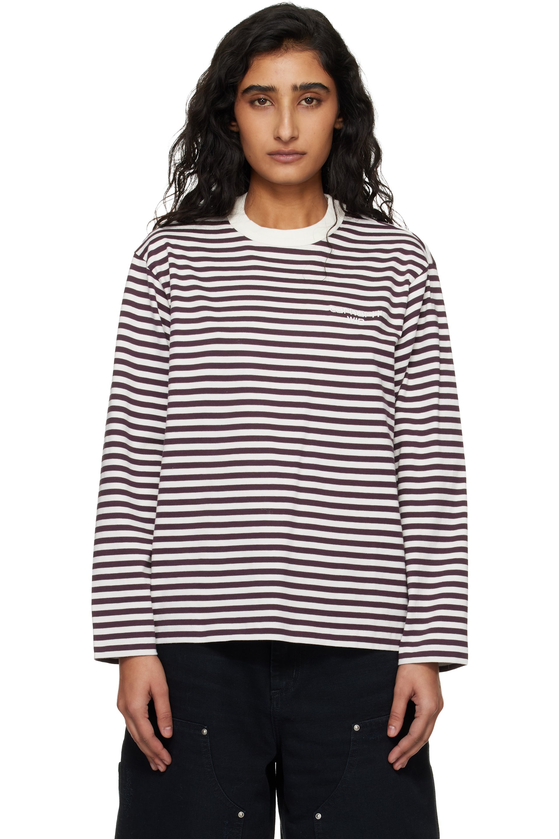 Carhartt Work In Progress - T-shirt Ezra bourgogne et blanc