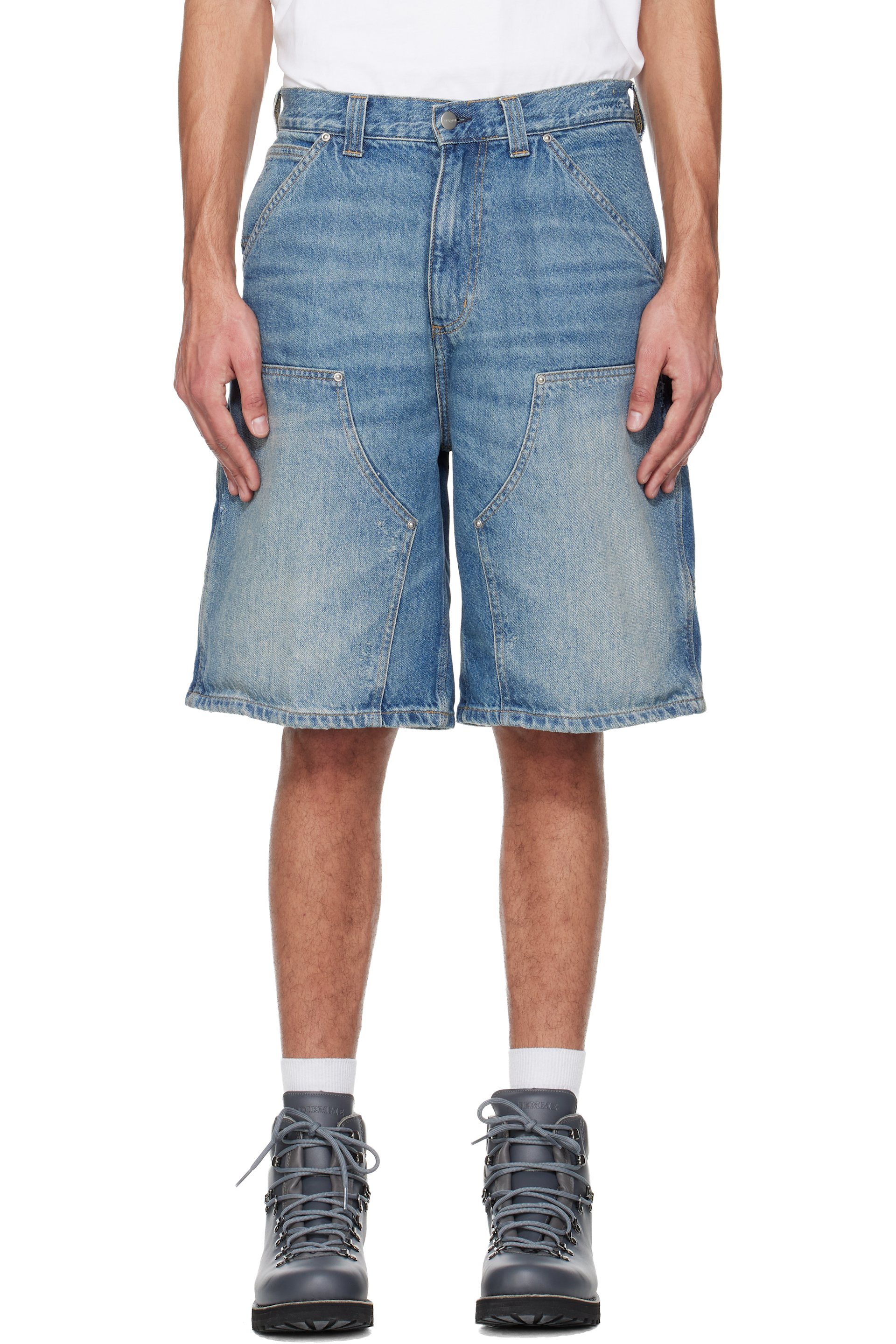 Carhartt Work In Progress - Short OG Aden bleu en denim à empiècement aux genoux