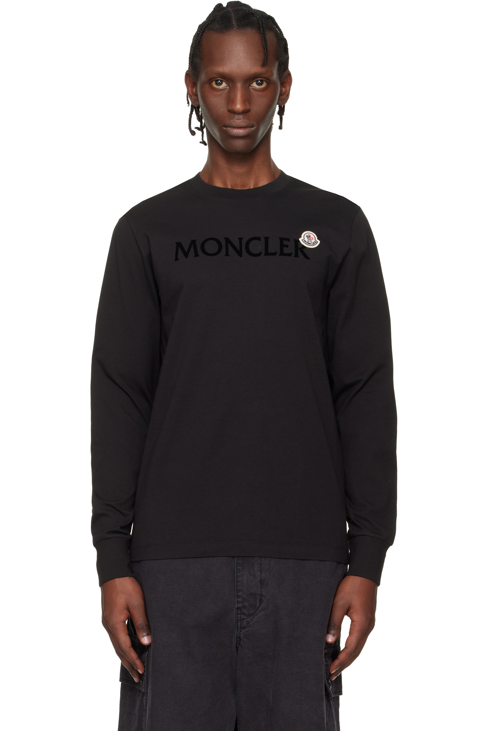 Moncler - ブラック ロゴ コットン スウェットシャツ