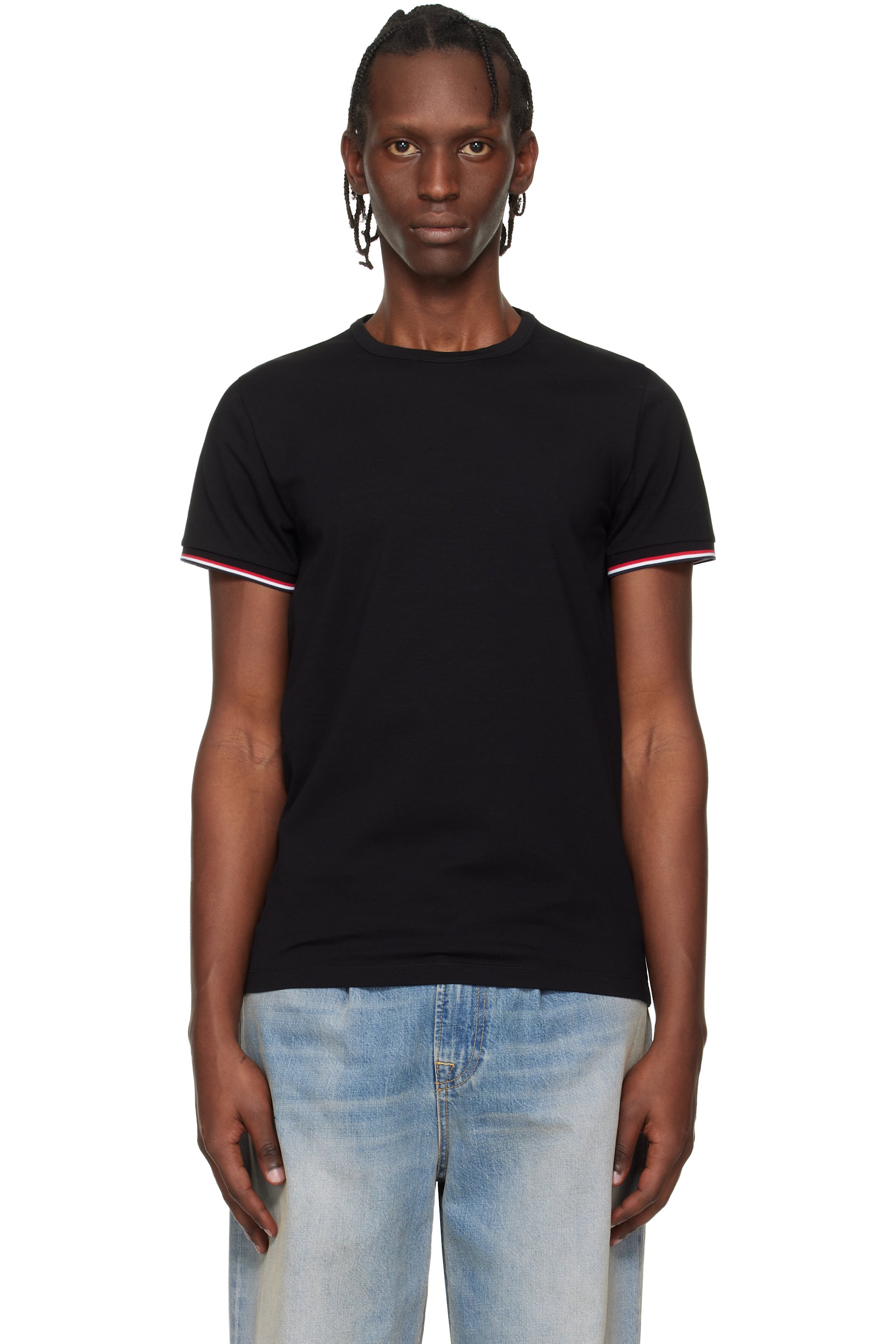Moncler - ブラック Tricolor-Trimmed コットン Tシャツ