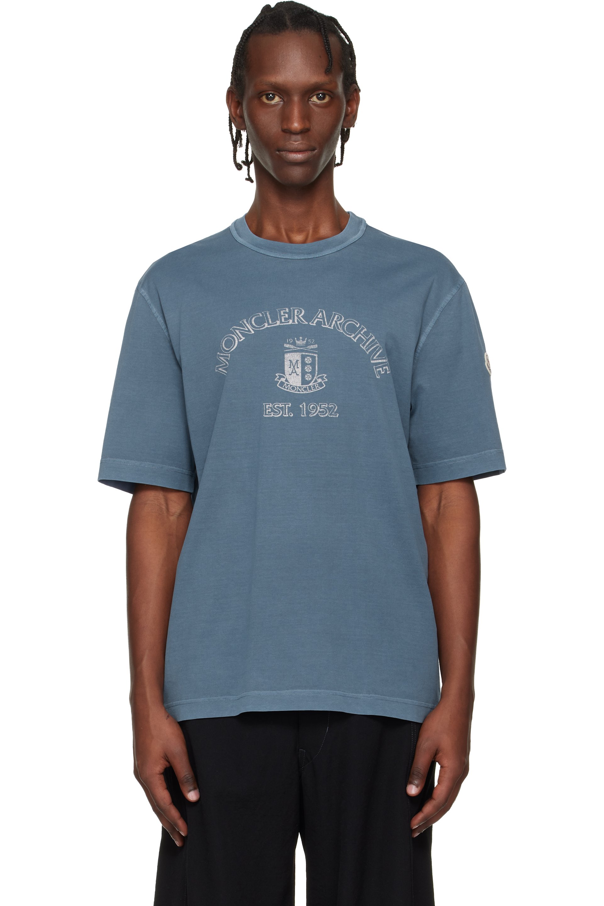 Moncler - ブルー ロゴプリント コットン Tシャツ