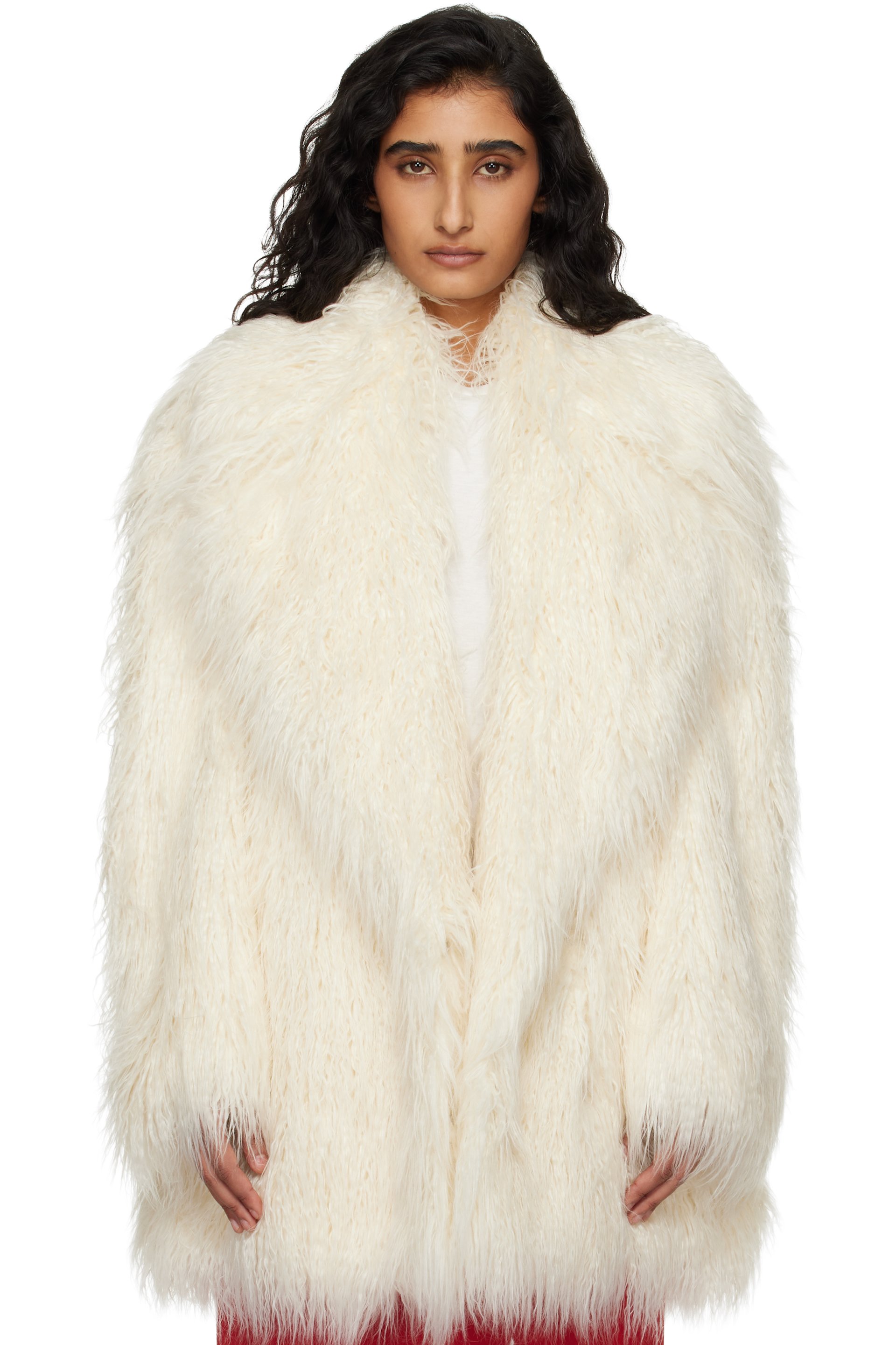 The Frankie Shop - Manteau Liza blanc cassé en fourrure synthétique
