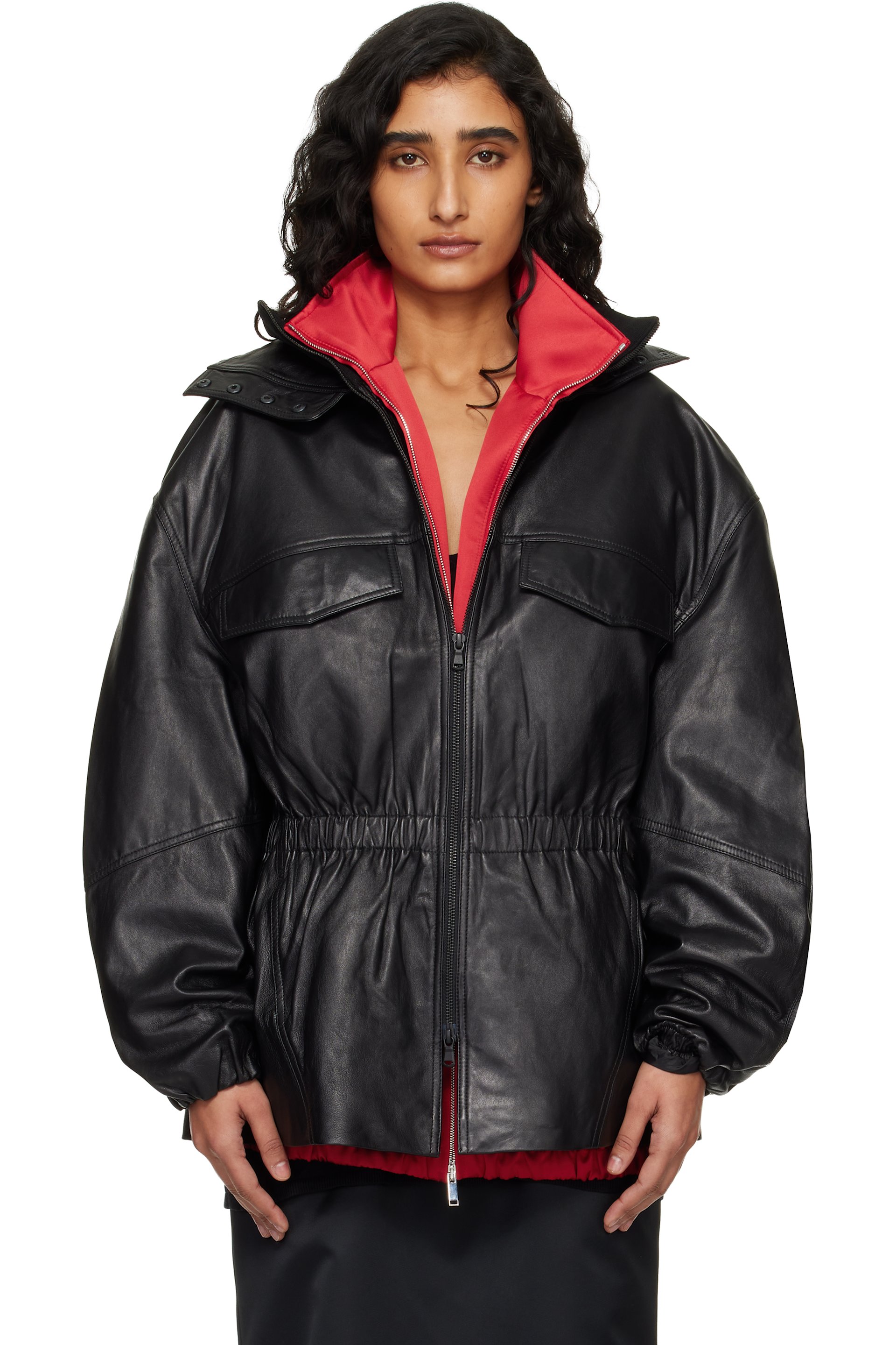 The Frankie Shop - Black Carnaby Funnel Neck Leather Jacket