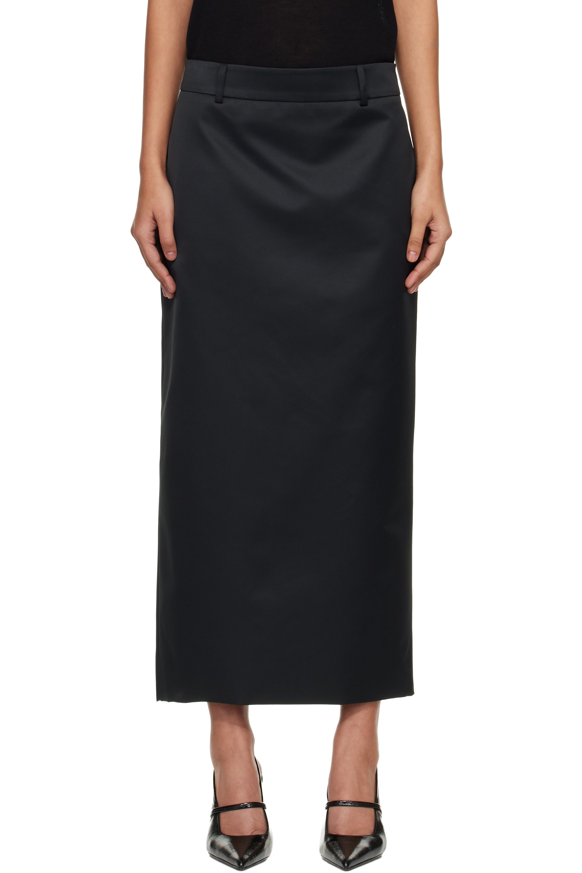 The Frankie Shop - Black Alrose Satin Midi Skirt