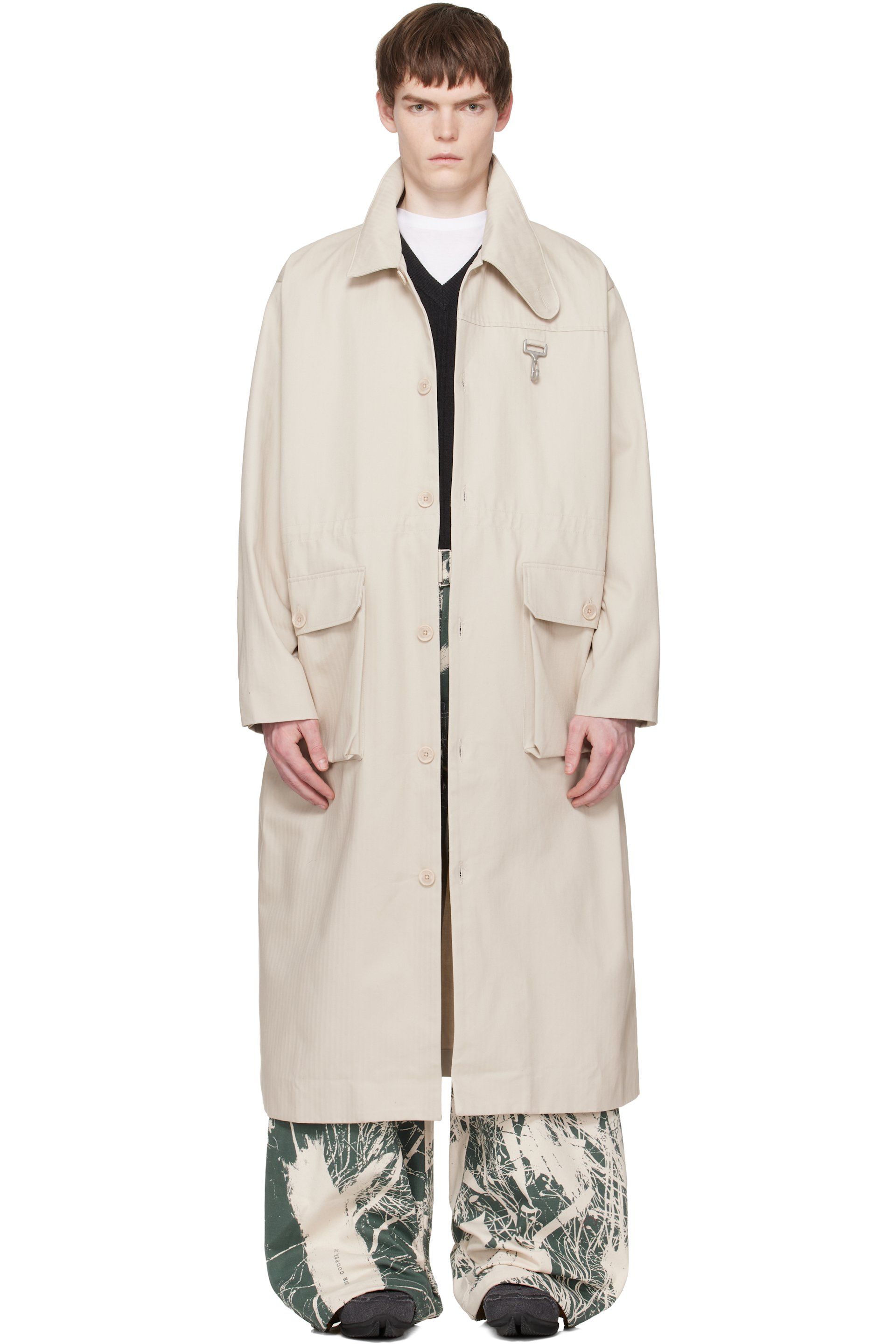 Reese Cooper - Beige Cotton Herringbone Overcoat