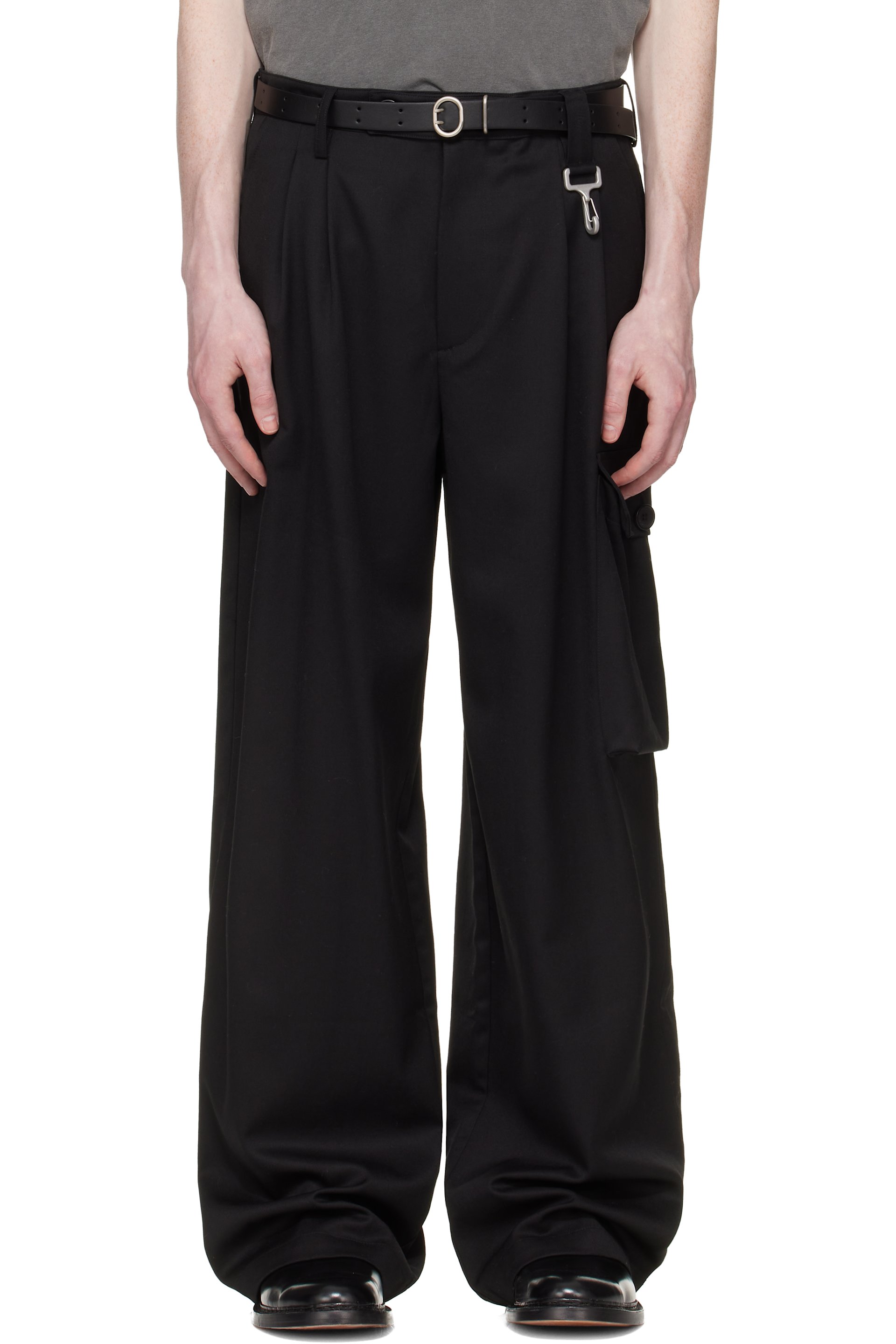Reese Cooper - Black Wool Pleated Cargo Pants