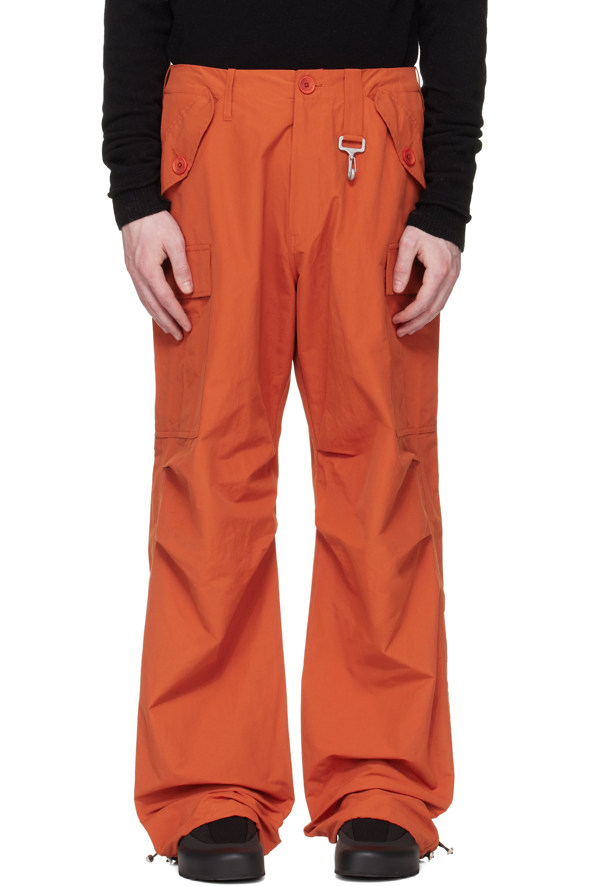 Reese Cooper - Orange Nylon Cinched Wide Leg Cargo Pants