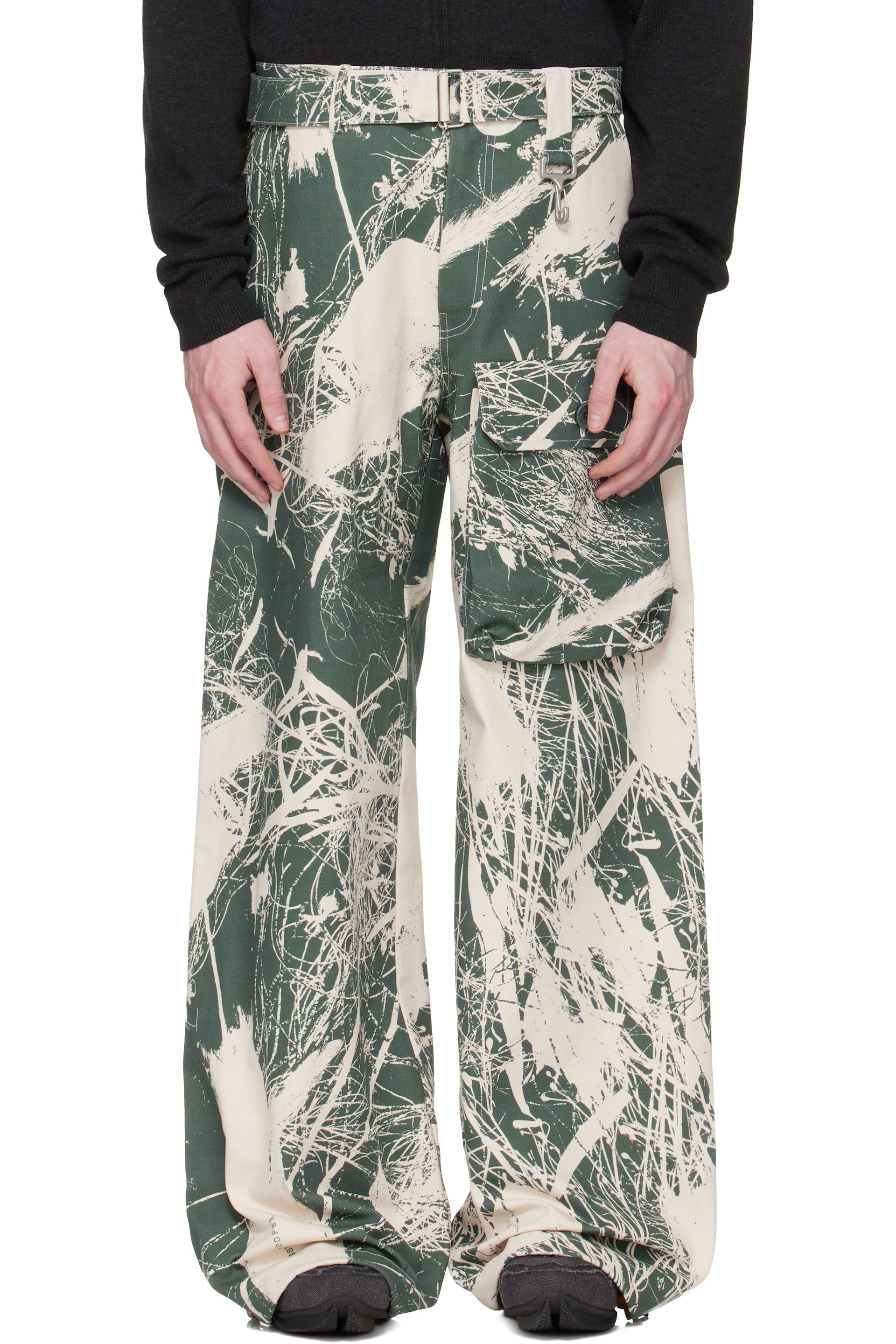 Reese Cooper - Khaki & Off-White Duck Canvas Patch Pocket Belted Cargo Pants