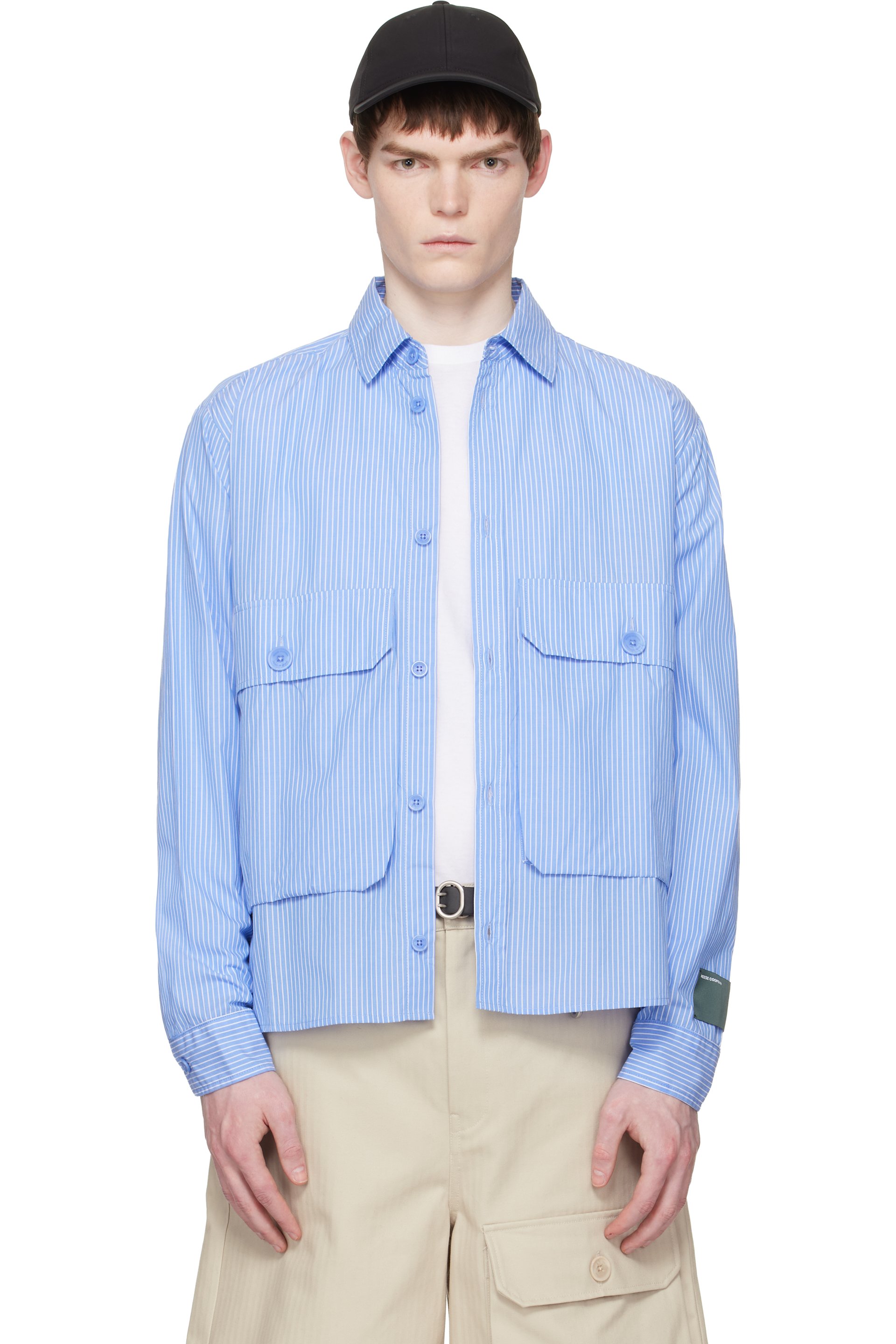 Reese Cooper - Blue Cotton Chambray Cargo Button Down Shirt