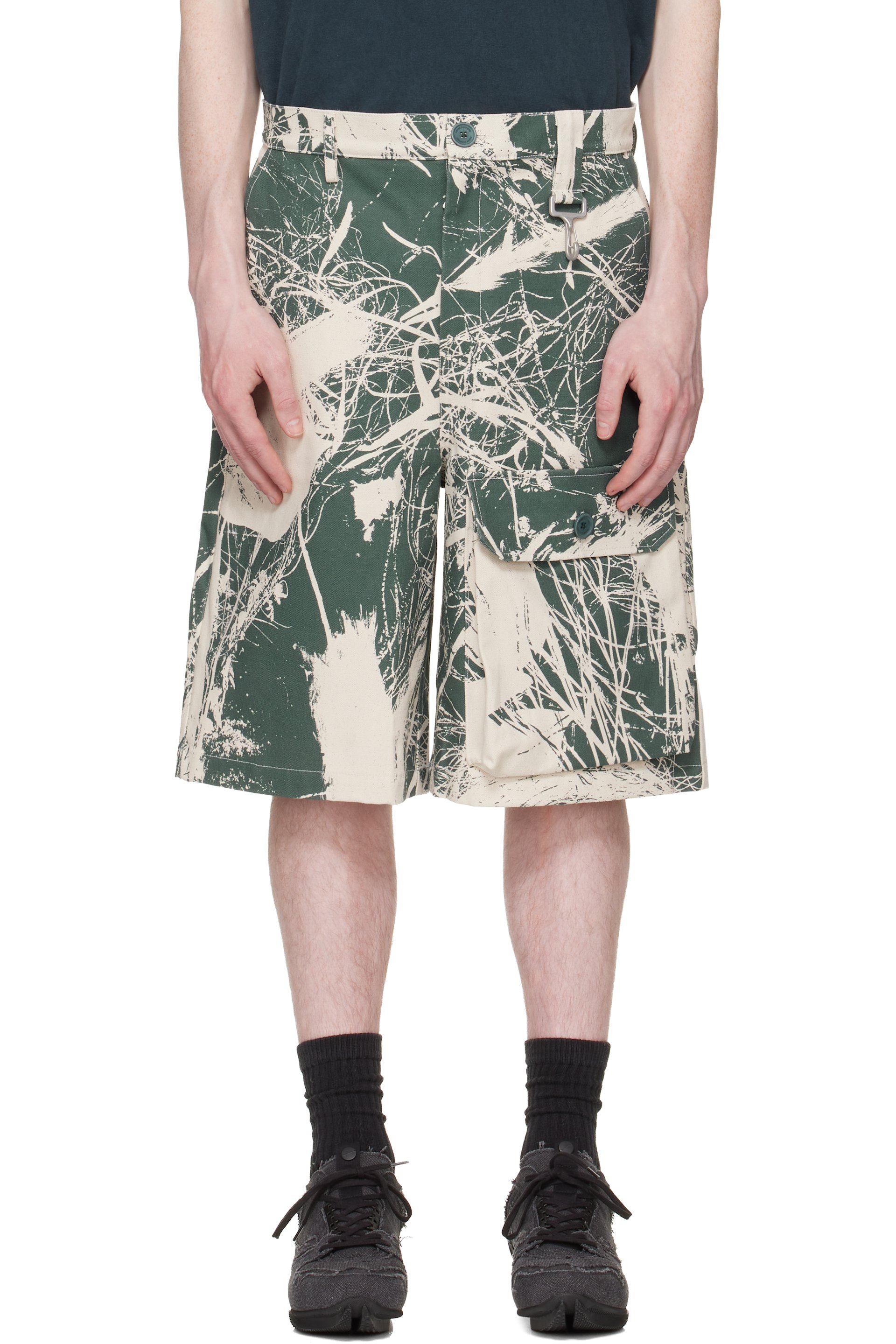 Reese Cooper - Khaki & Off-White Duck Canvas Patch Pocket Cargo Shorts
