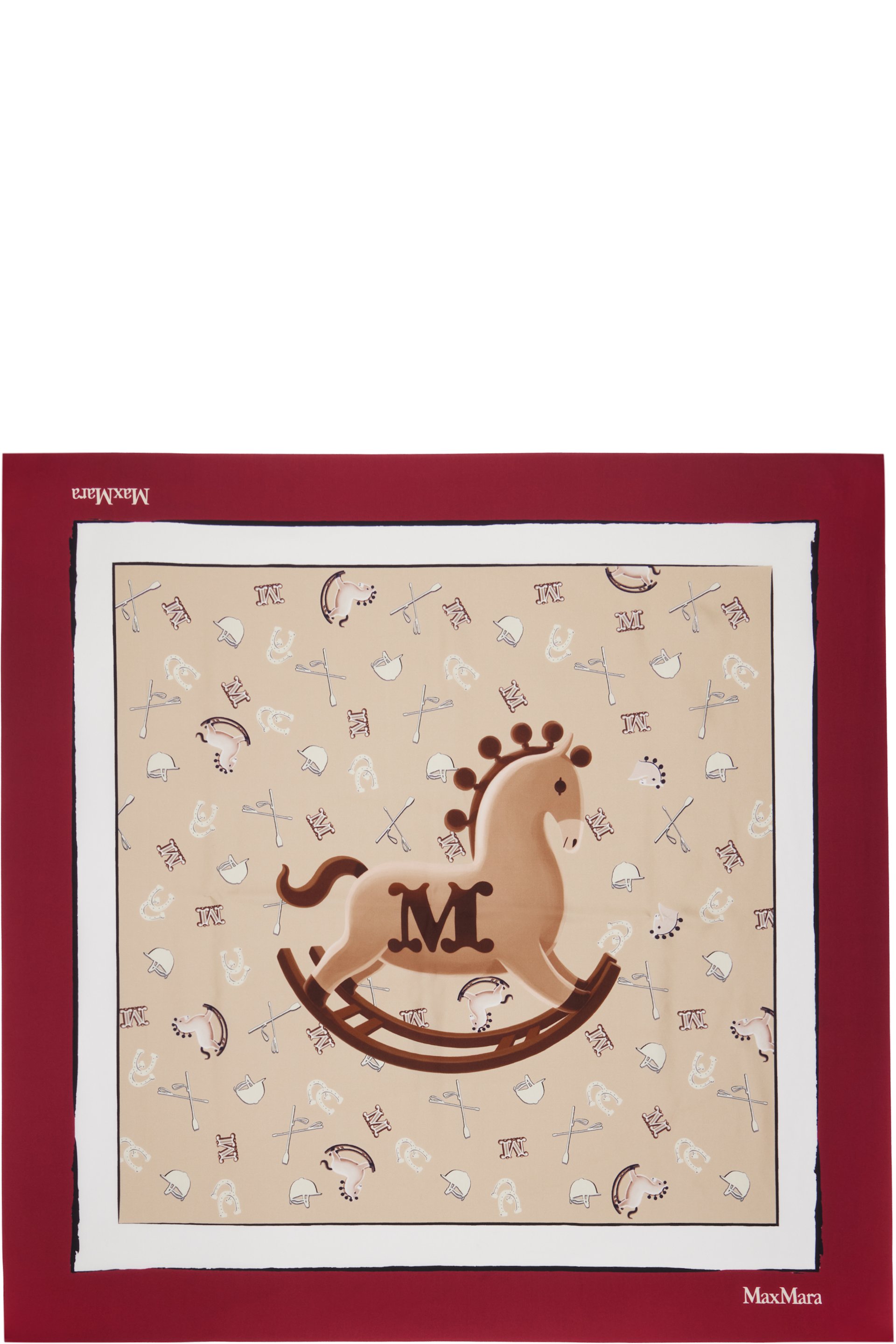 Max Mara - Foulard beige et rouge en soie