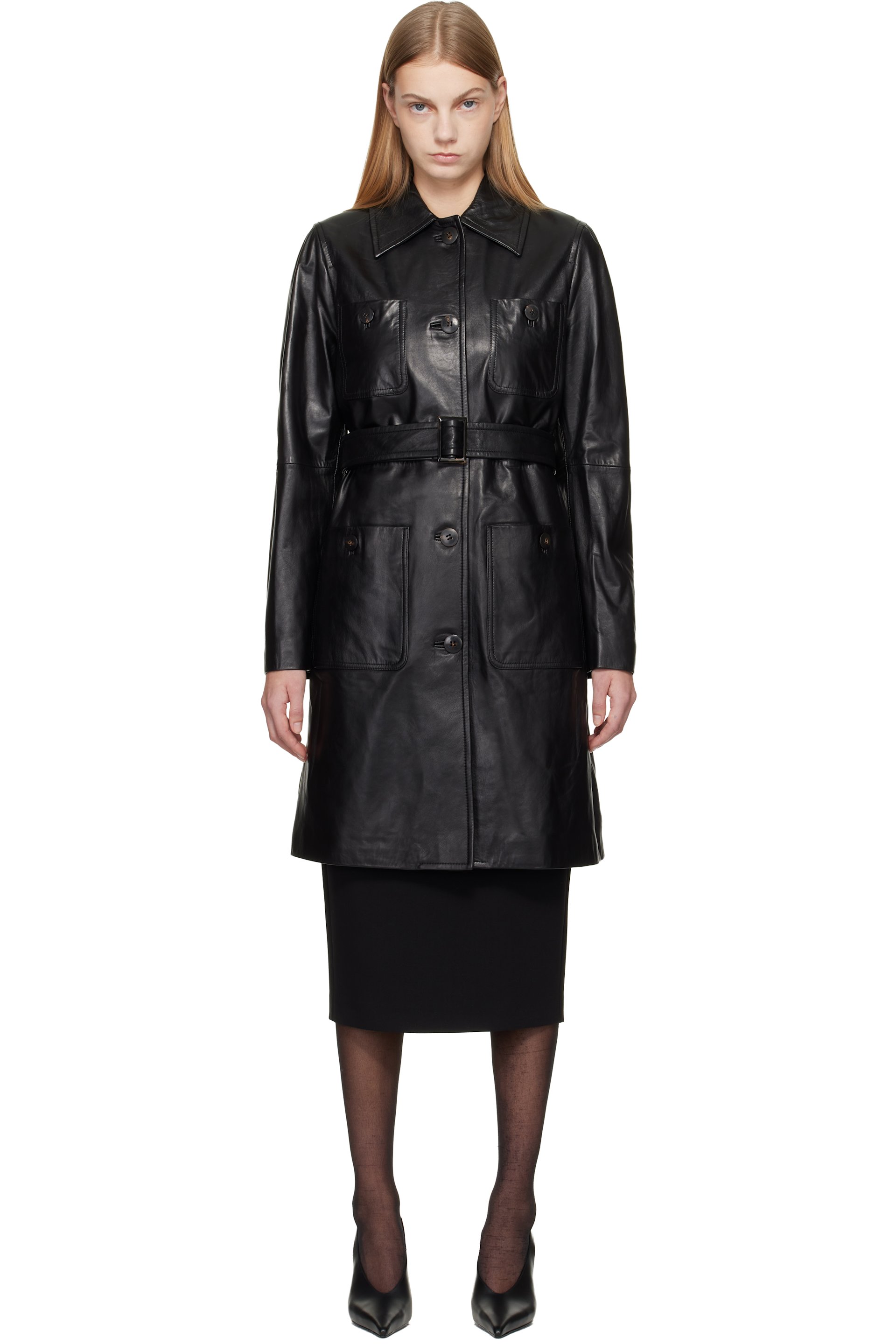 Max Mara - Trench Mstamaca noir en cuir