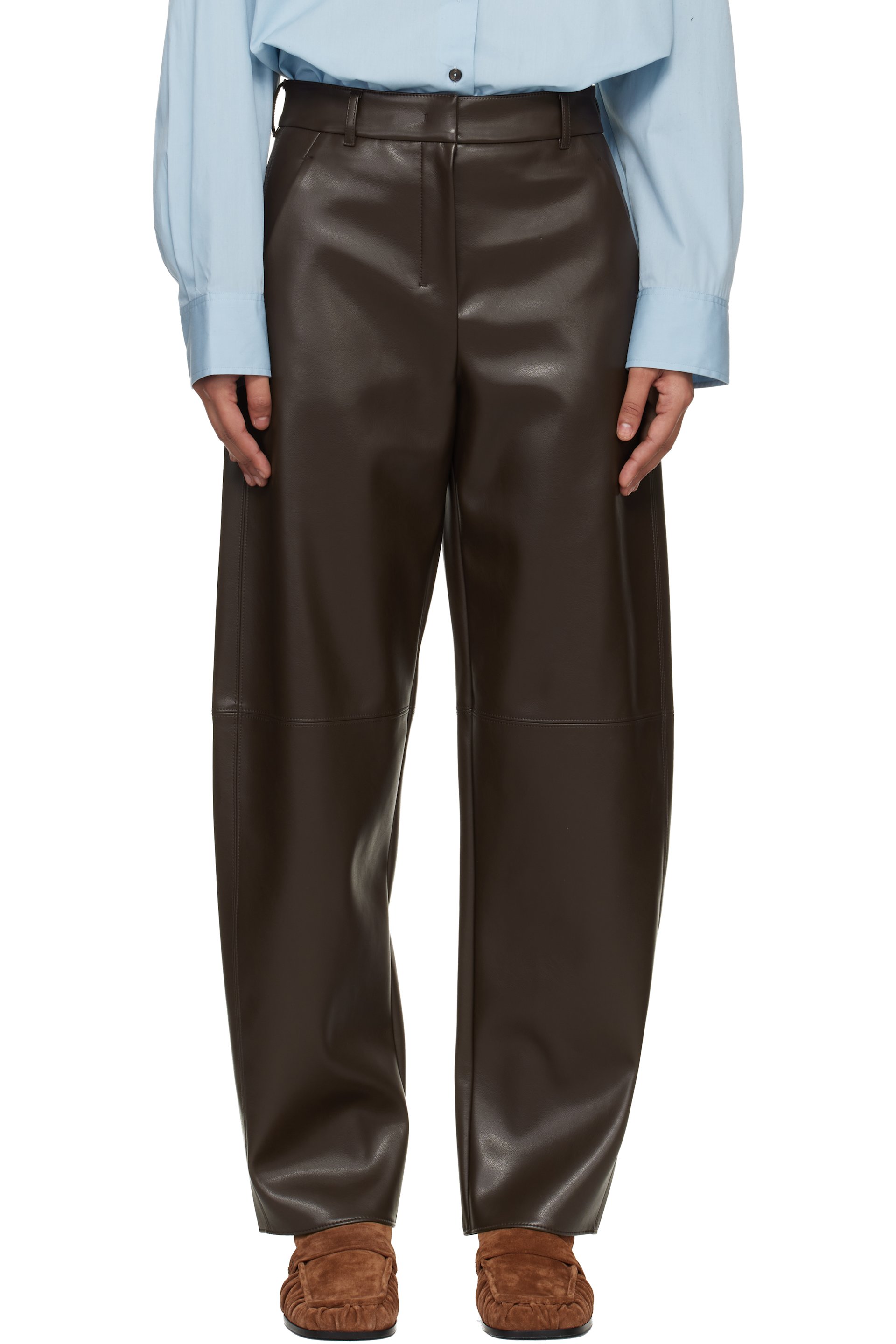 Max Mara - Pantalon Sospiro brun en cuir synthétique