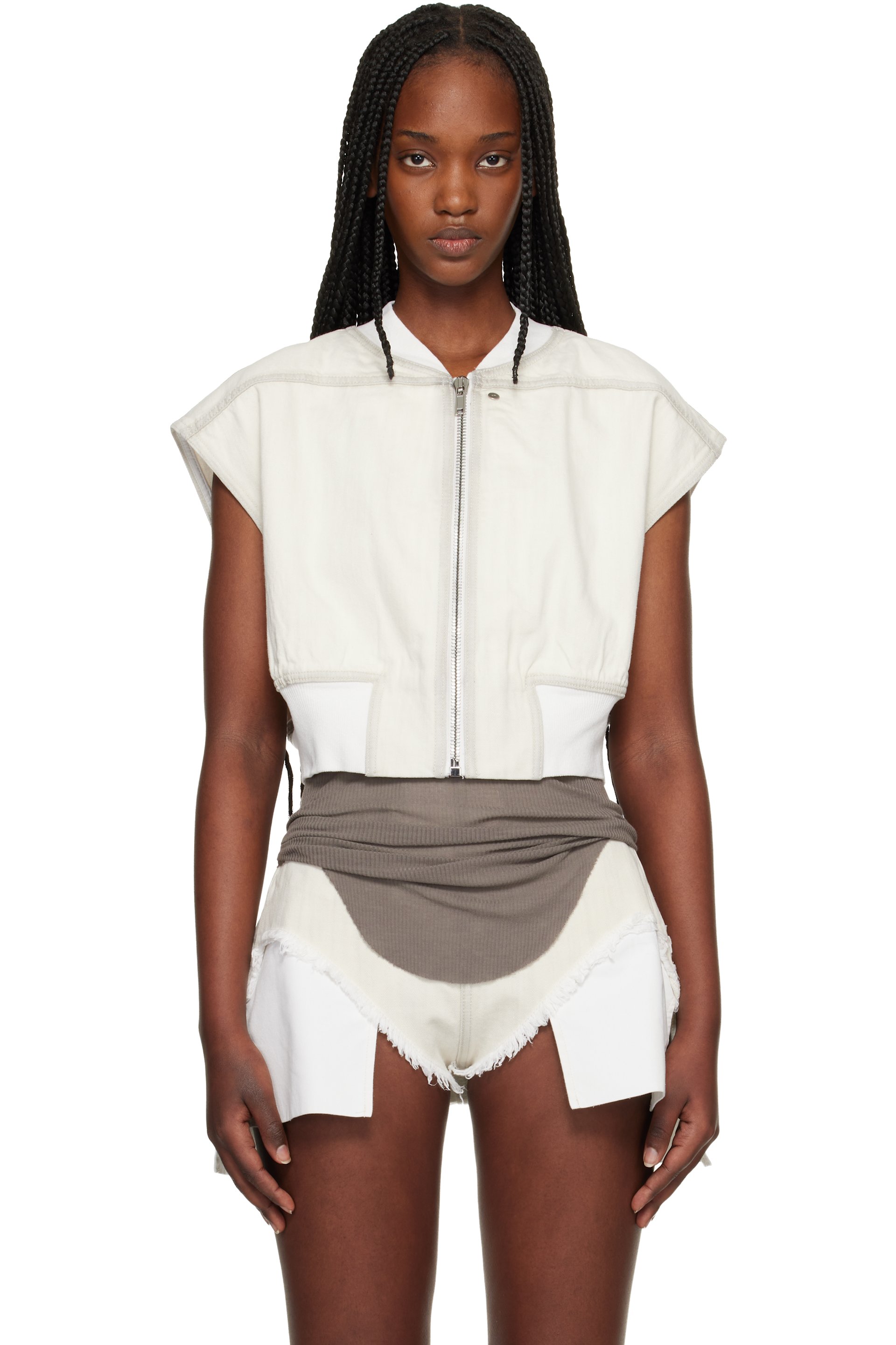 Rick Owens DRKSHDW - Off-White Temple Tatlin Denim Bomber Vest