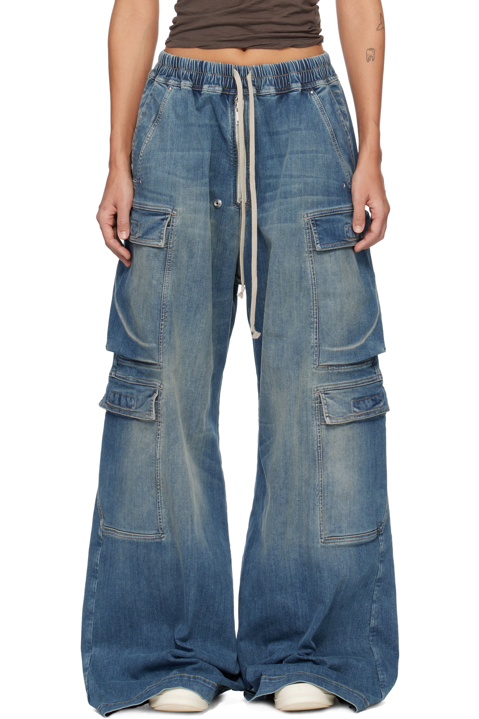 Rick Owens DRKSHDW - Jean cargo surdimensionné bleu à glissière Bela - Temple