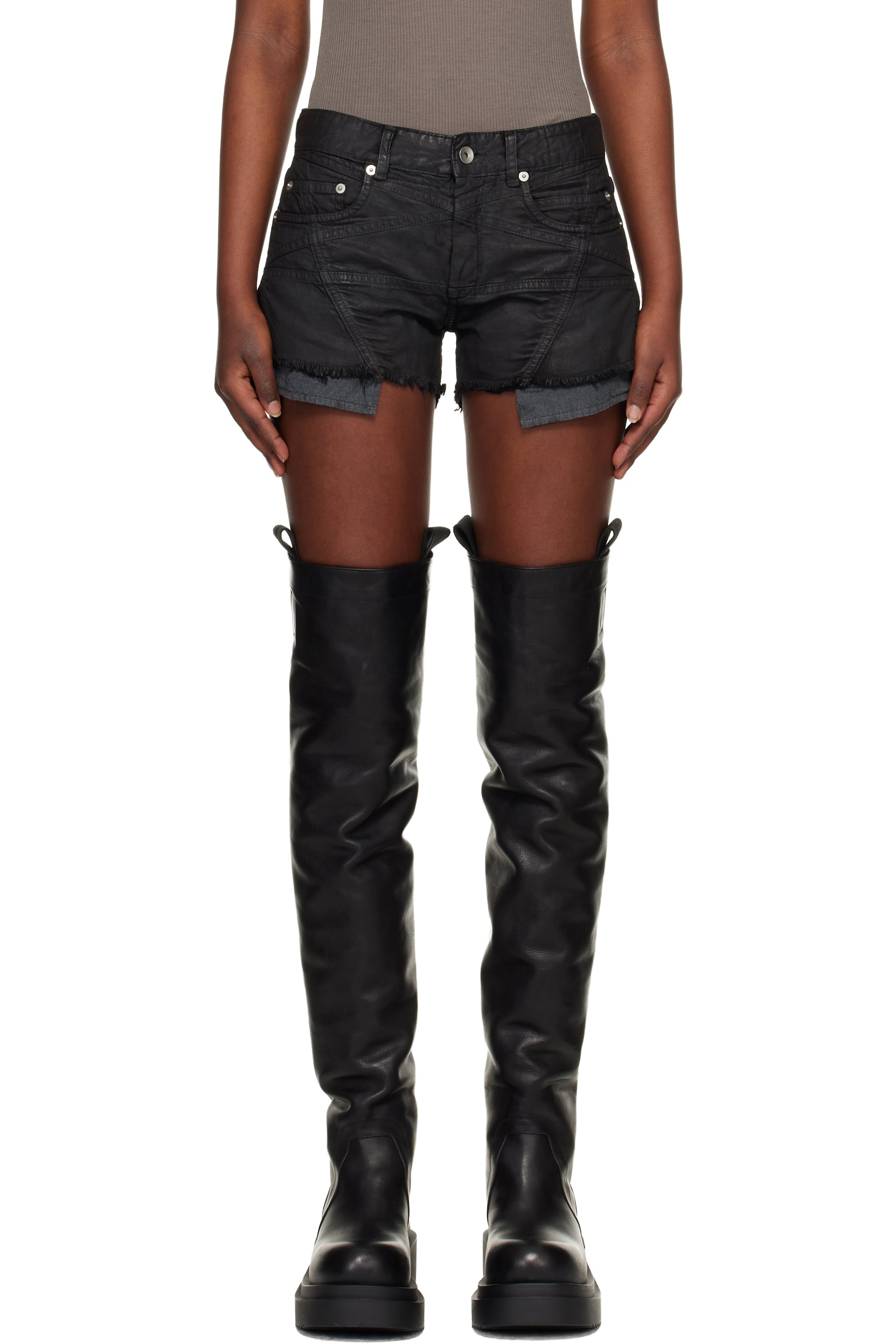 Rick Owens DRKSHDW - Short Lana noir en denim à bords bruts - Temple
