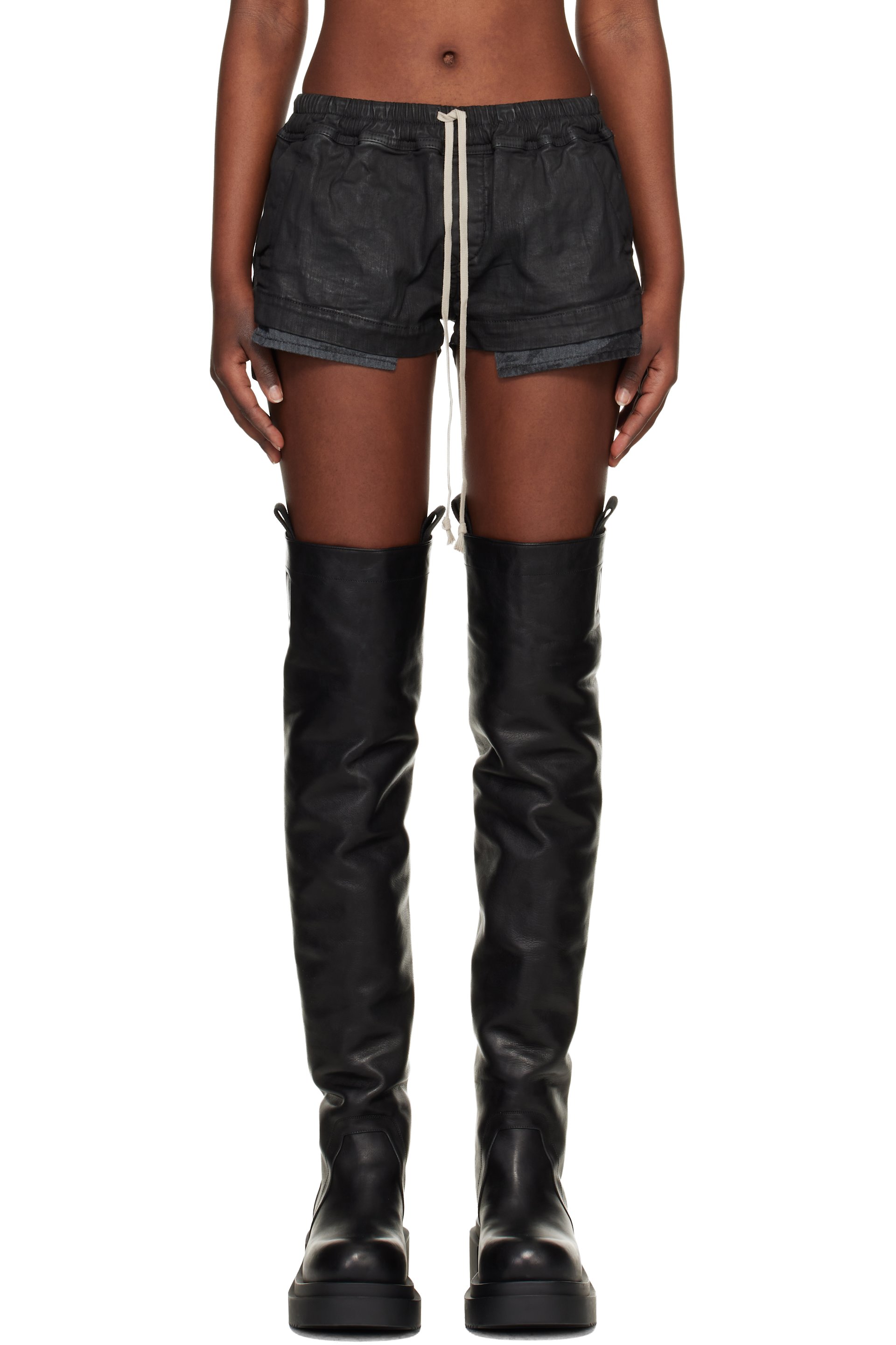 Rick Owens DRKSHDW - Short boxeur noir en denim à poches Fog - Temple