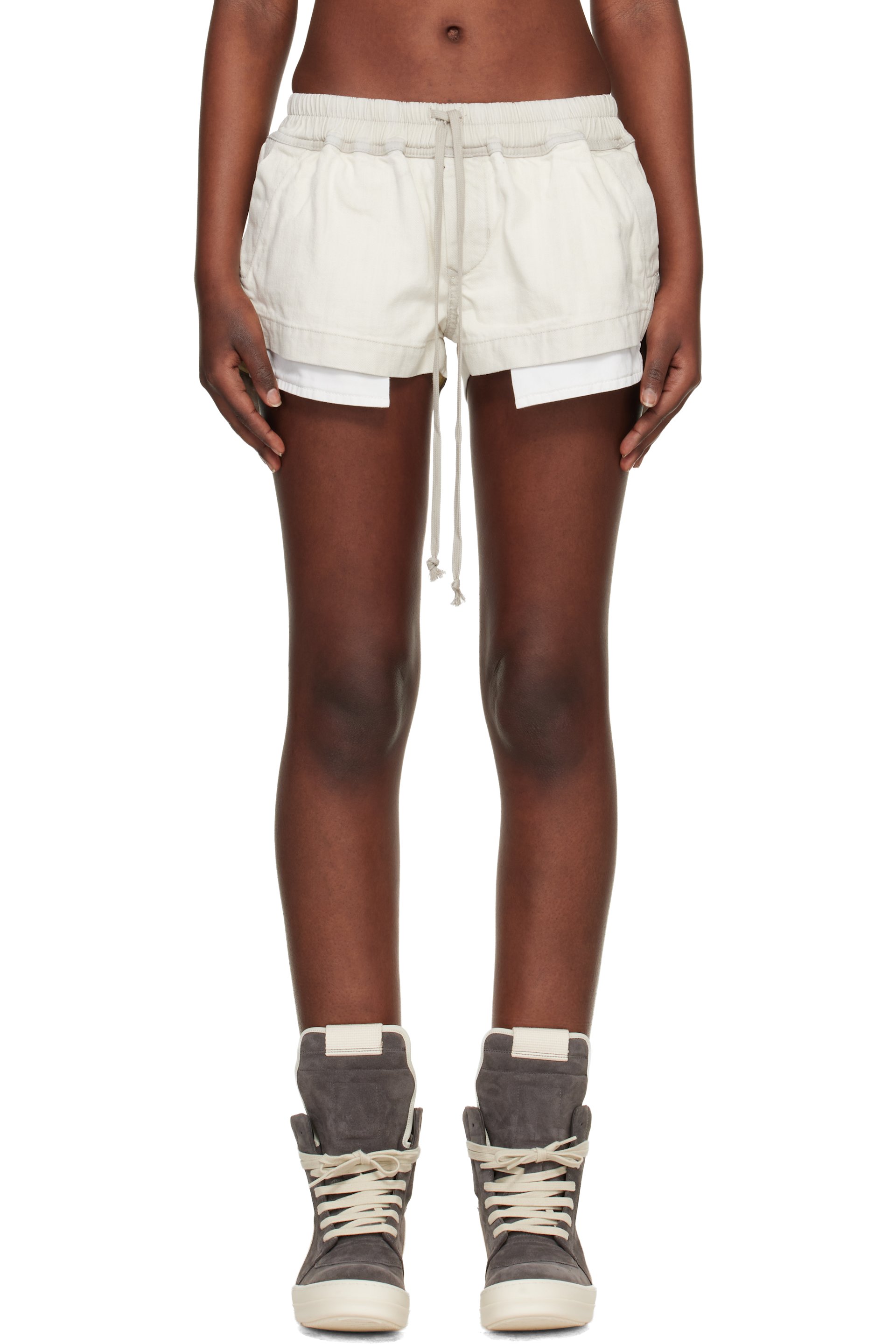 Rick Owens DRKSHDW - Short boxeur blanc cassé en denim à poches Fog - Temple