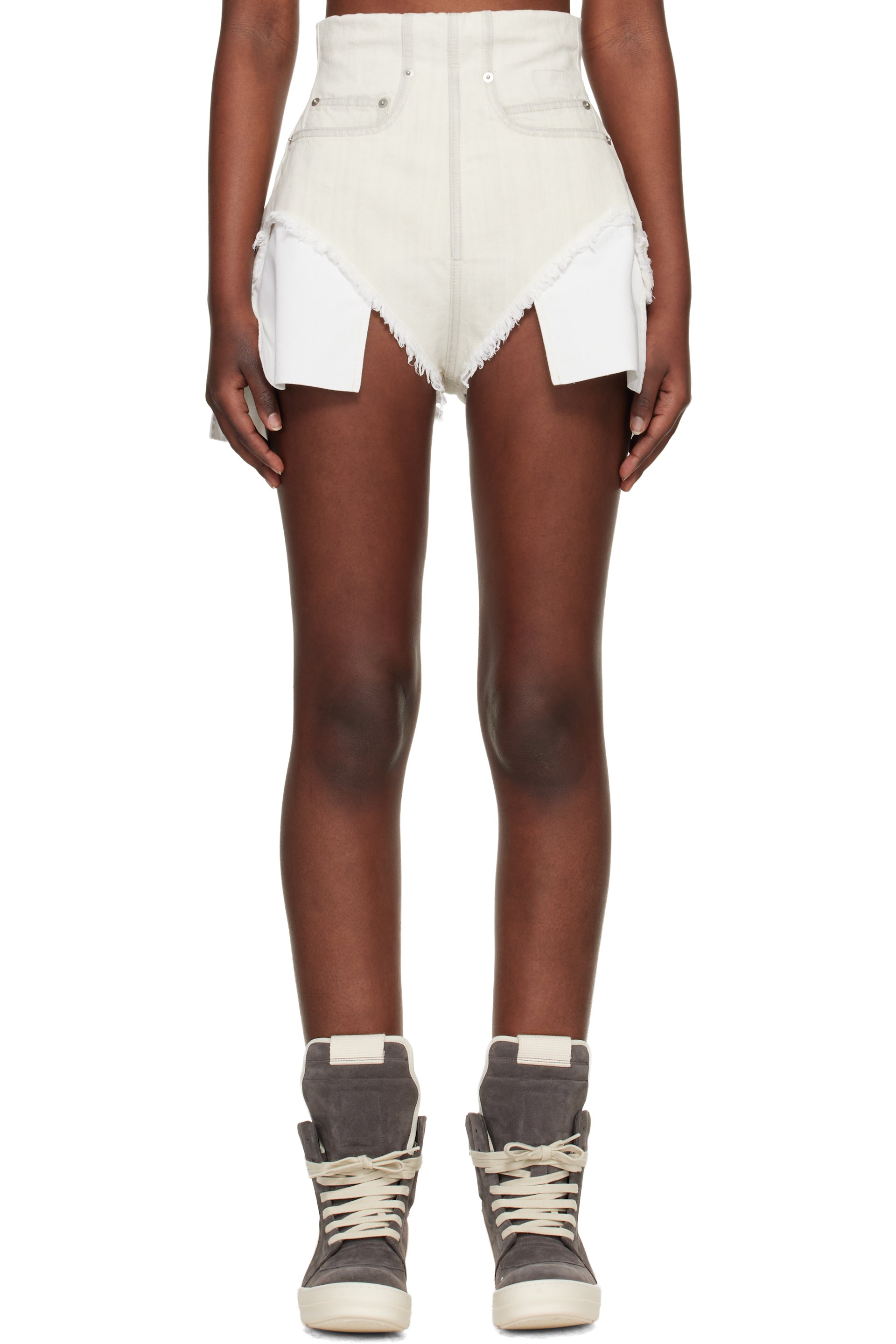 Rick Owens DRKSHDW - Short Dirt blanc cassé en denim à bords effilochés - Temple