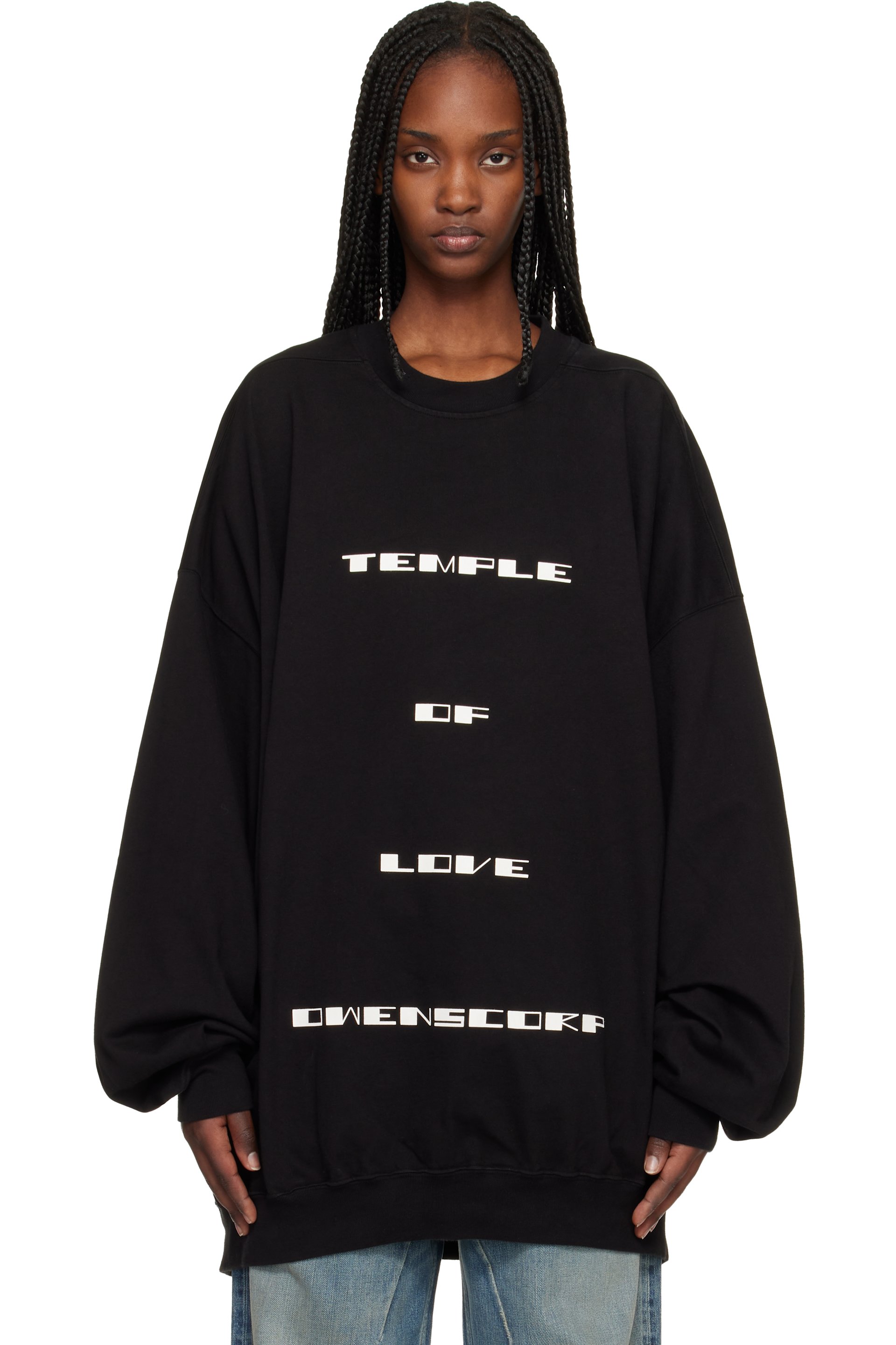 Rick Owens DRKSHDW - ブラック Temple Hun クルーネック スウェットシャツ