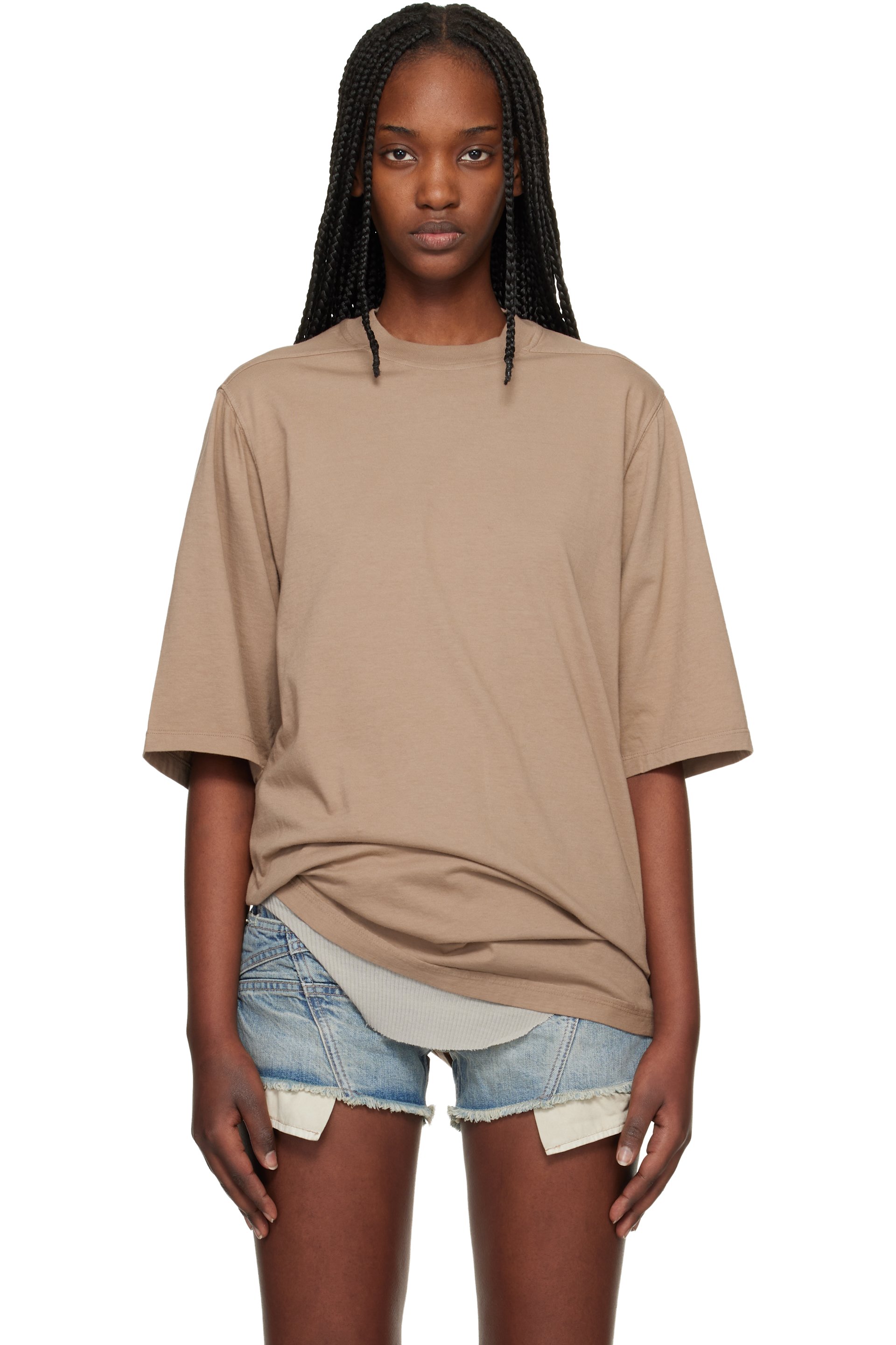 Rick Owens DRKSHDW - T-shirt à manches courtes surdimensionné brun clair - Temple