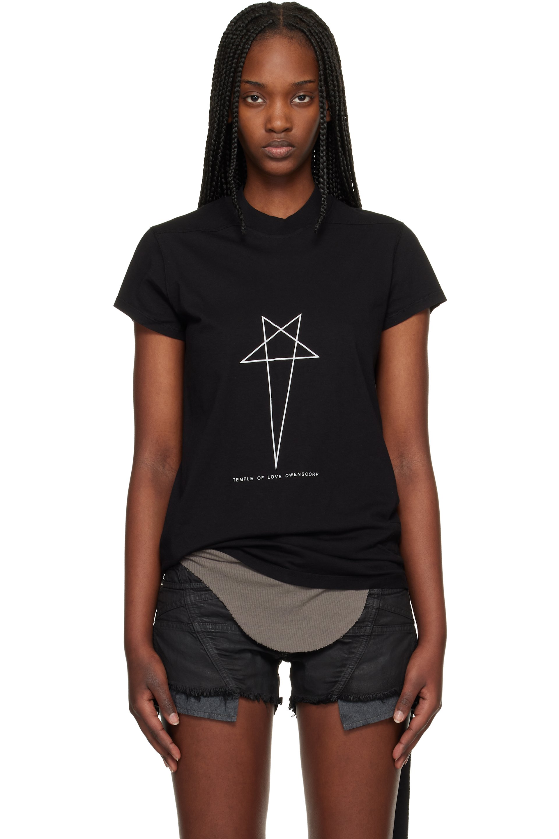 Rick Owens DRKSHDW - T-shirt noir à couture horizontale aux épaules - Temple