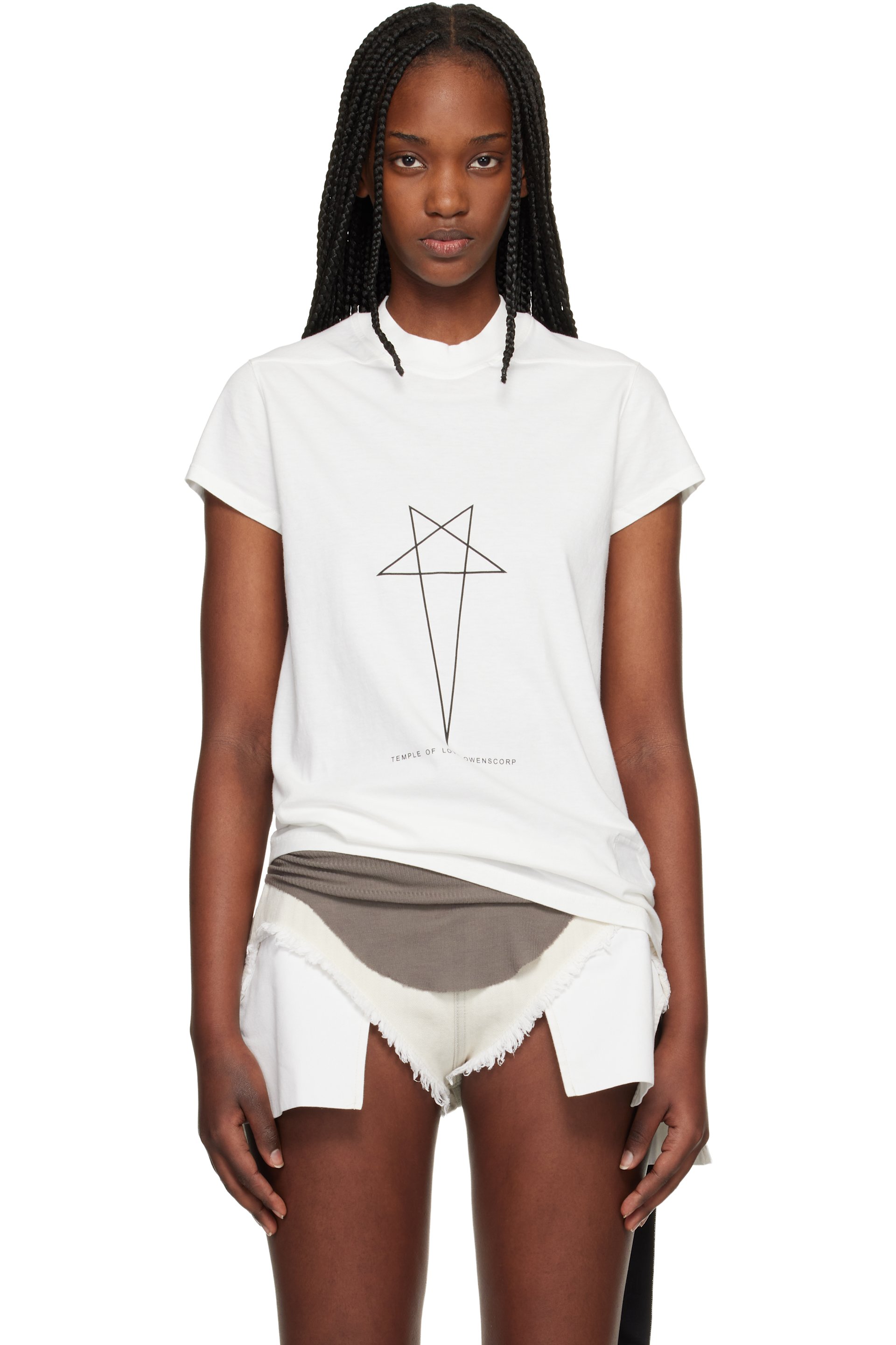 Rick Owens DRKSHDW - T-shirt blanc à couture horizontale aux épaules - Temple