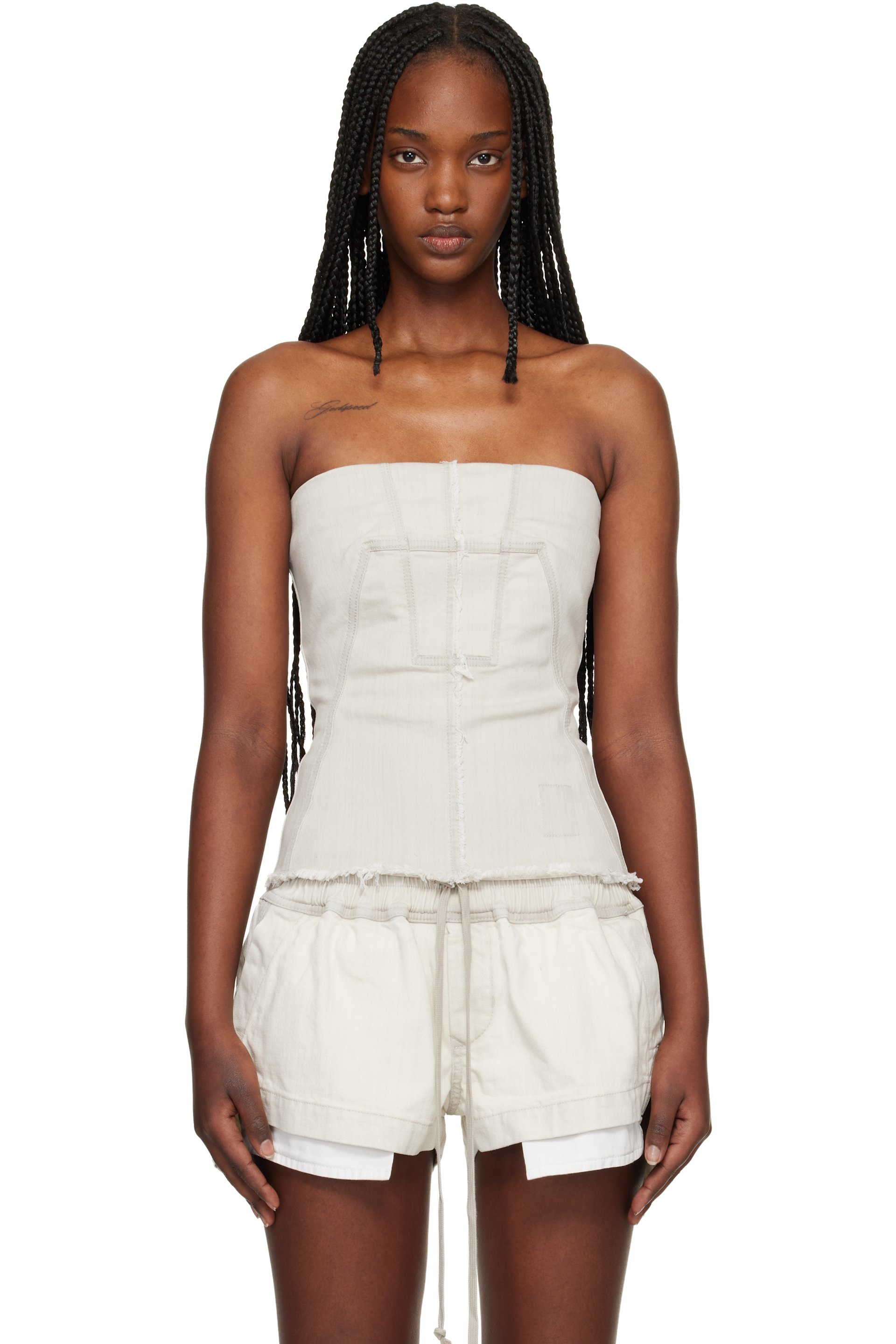 Rick Owens DRKSHDW - Haut de style bustier blanc cassé en denim - Temple