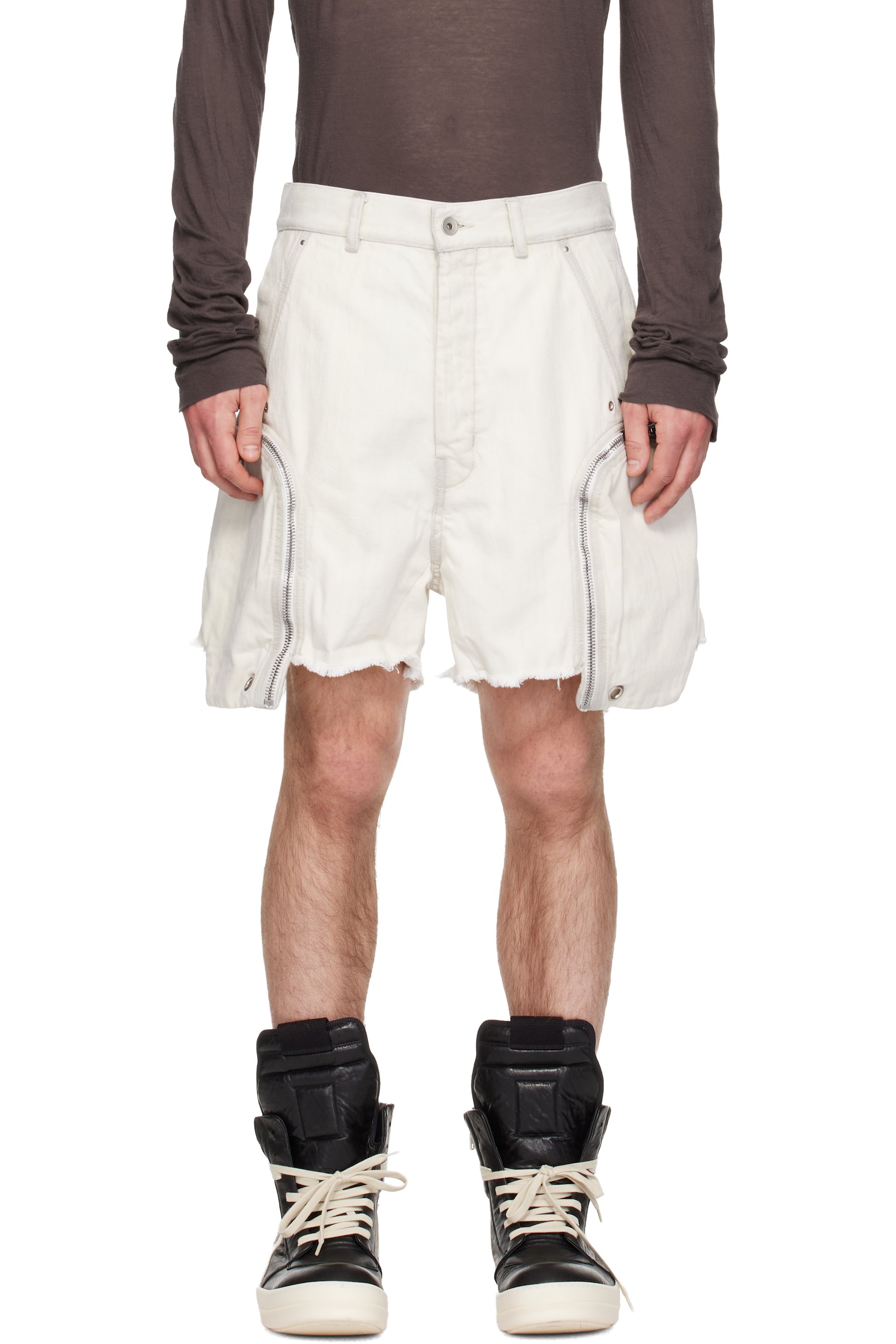 Rick Owens DRKSHDW: Off-White Temple Denim Bauhaus Shorts | SSENSE