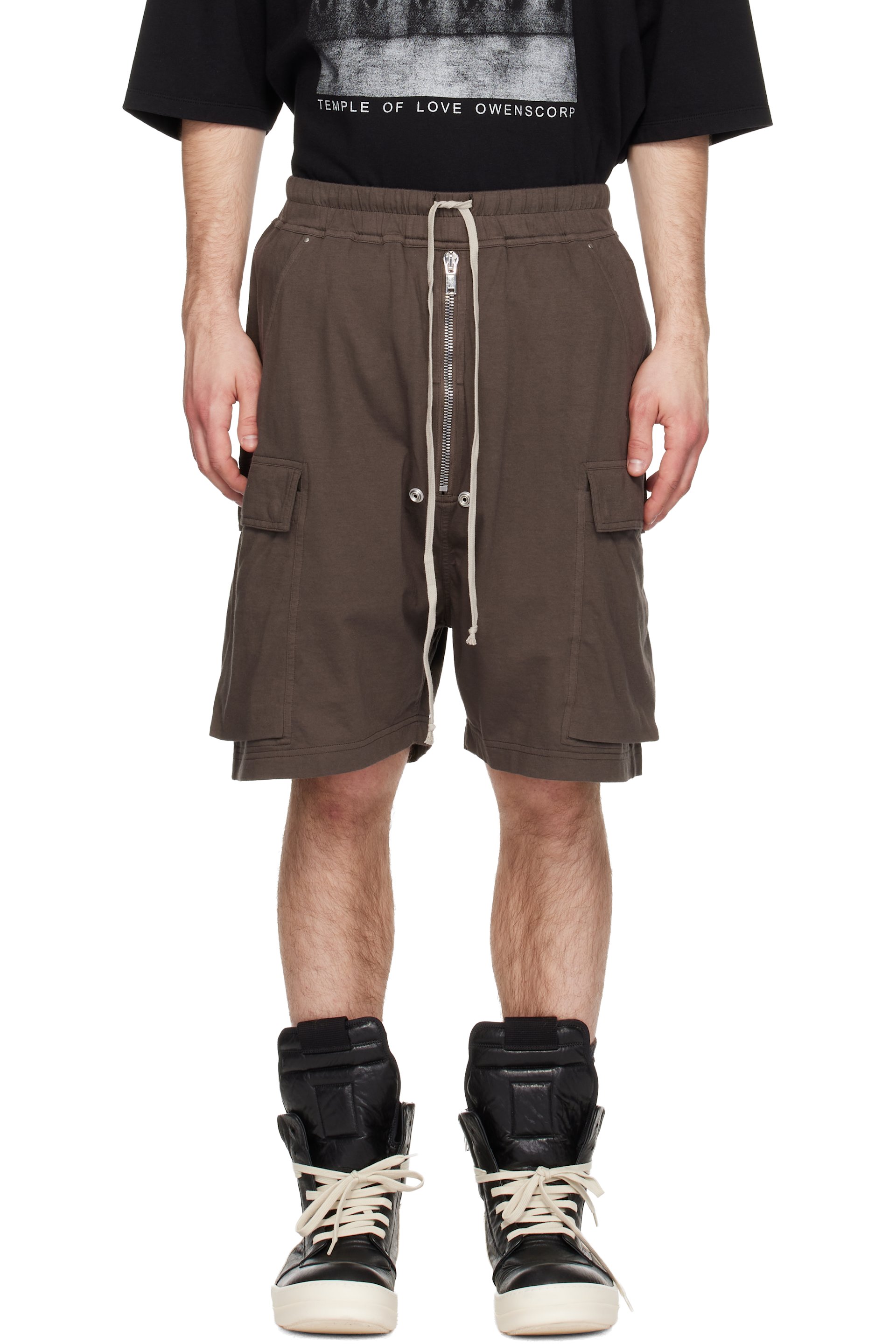 Rick Owens Drkshdw - 그레이 템플 미디엄 저지 카고벨라 쇼츠