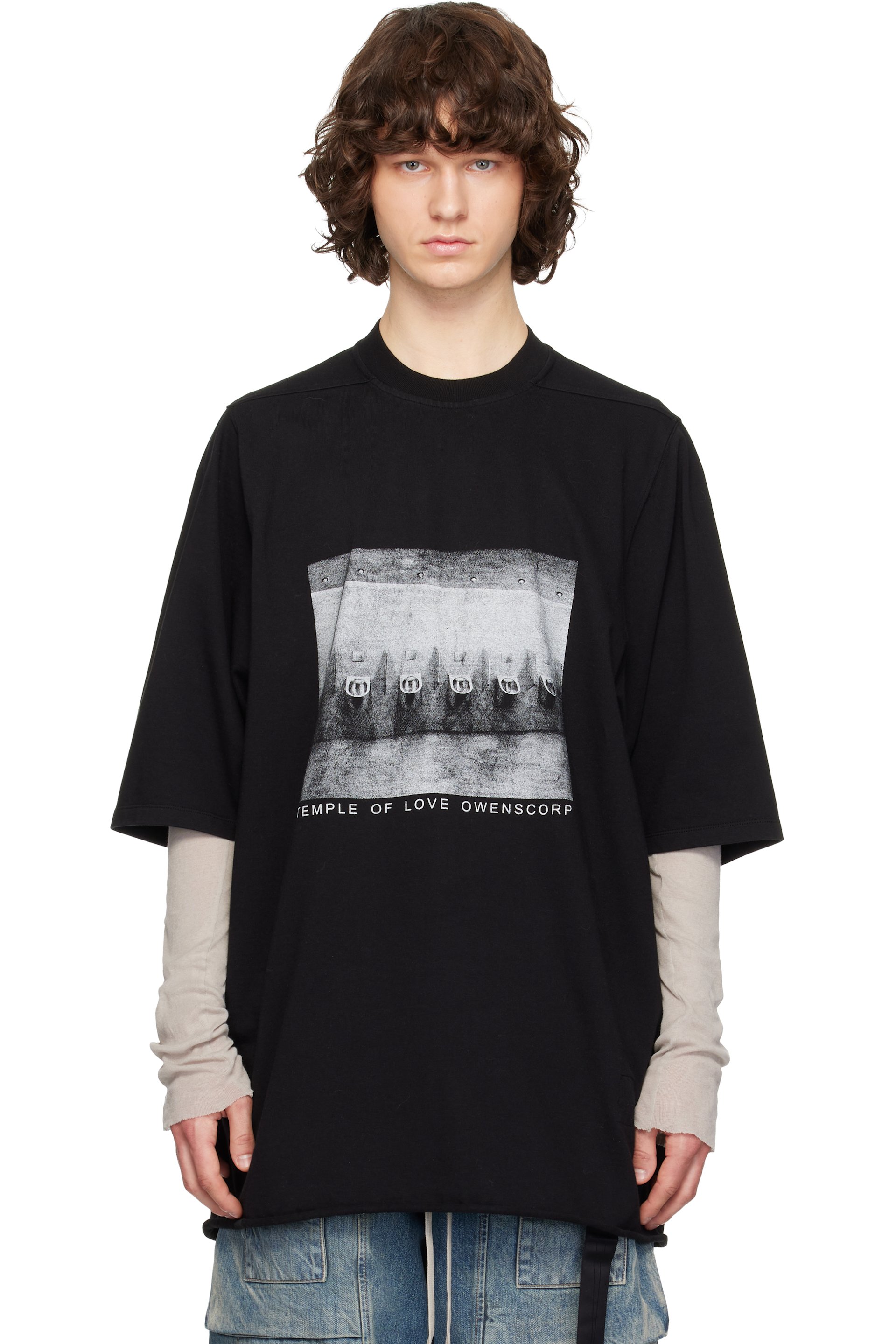 Rick Owens Drkshdw - 블랙 템플 점보 S/S 티셔츠
