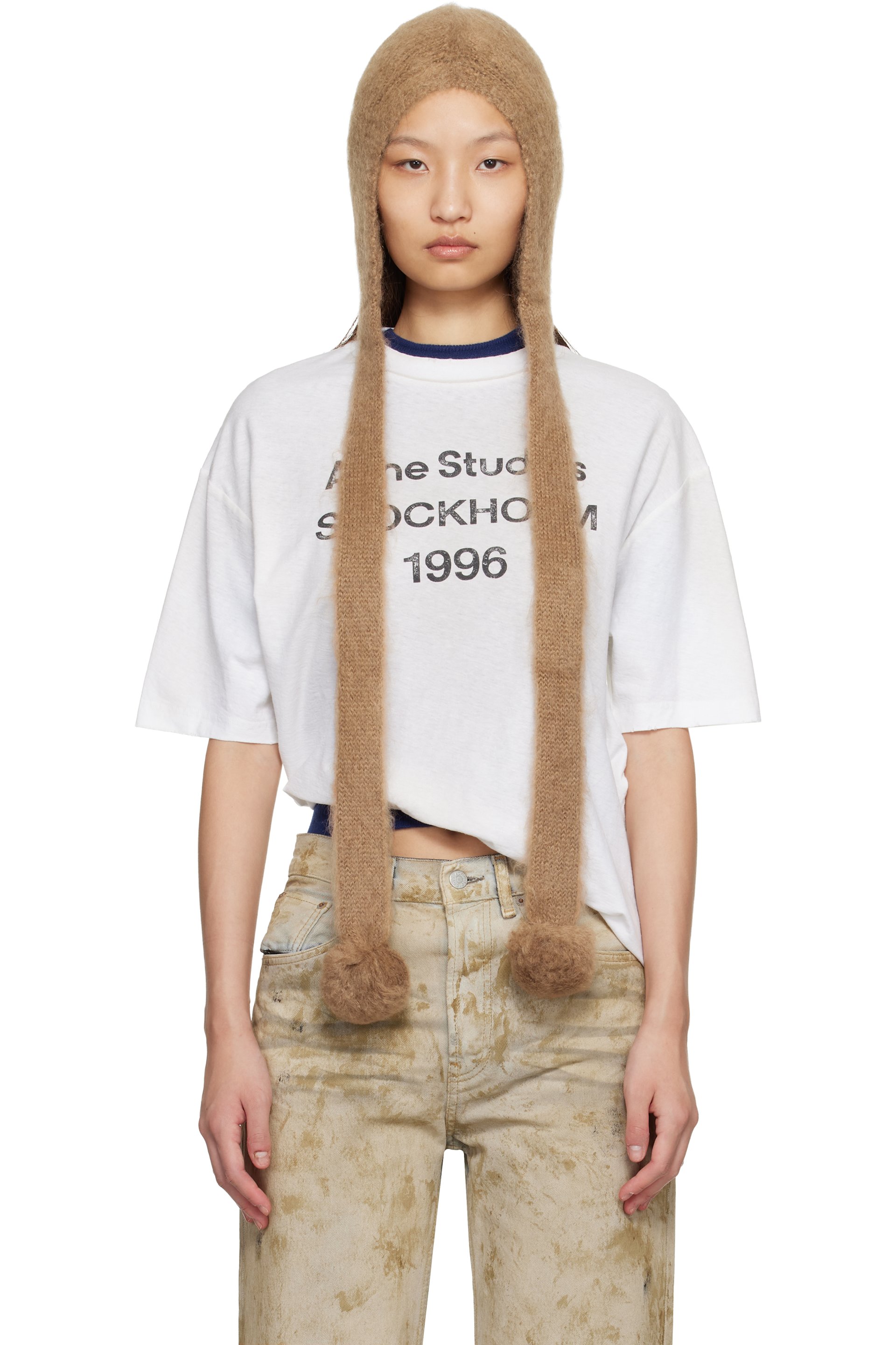 Acne Studios - Capuche brun clair en mohair à oreillettes