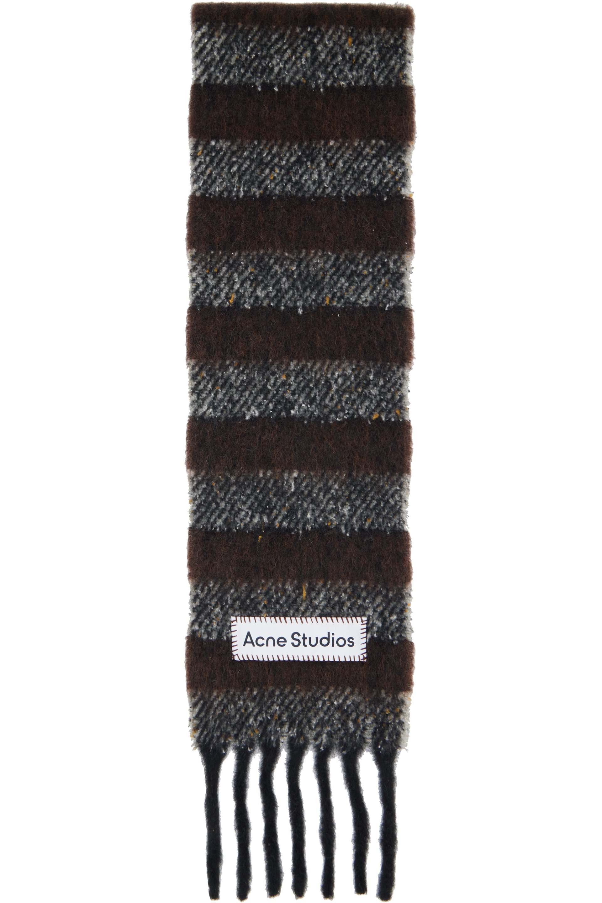Acne Studios - 브라운 & 그레이 스키니 프린지 울 스카프