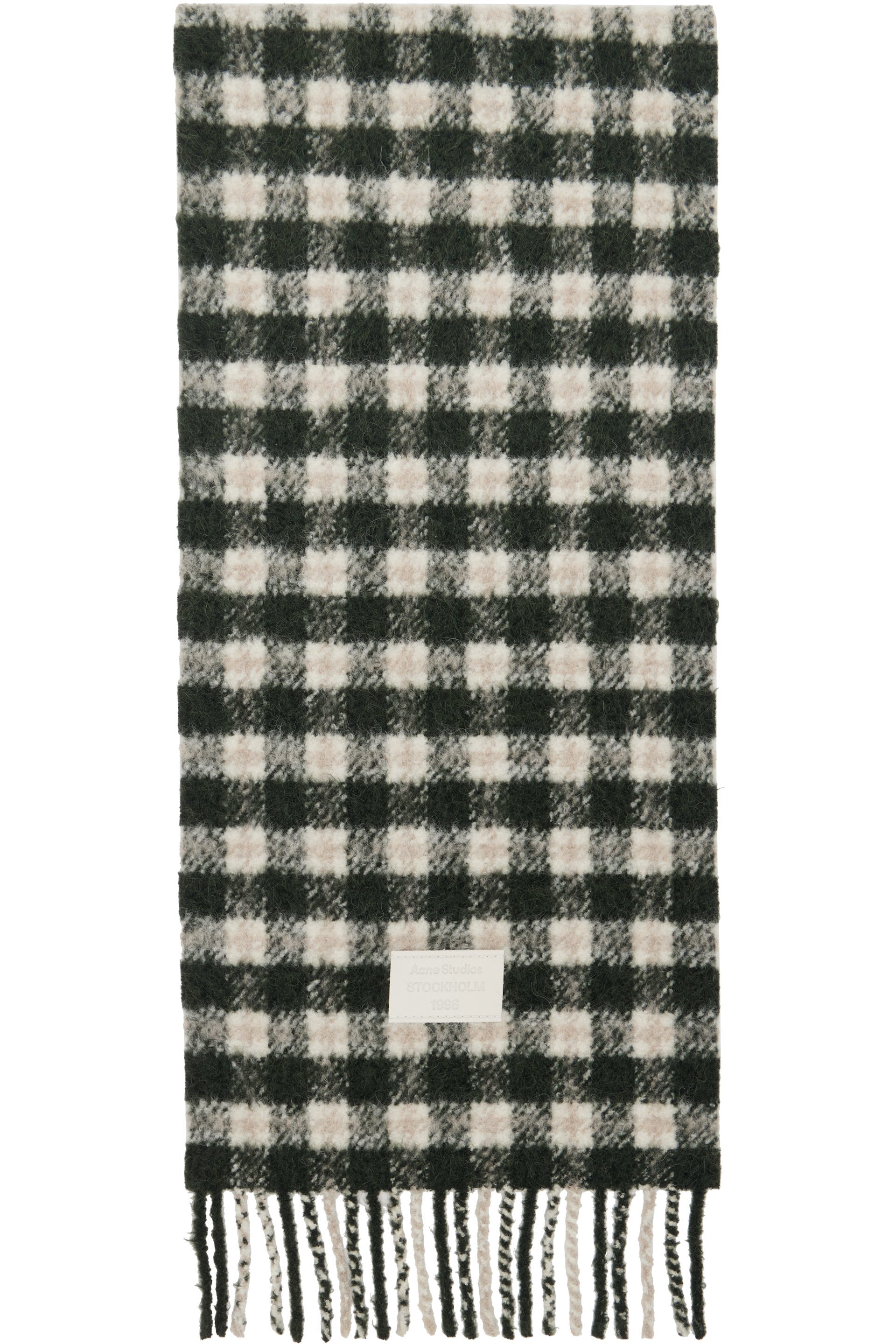 Acne Studios - 화이트 & 그린 체크 로고 스카프