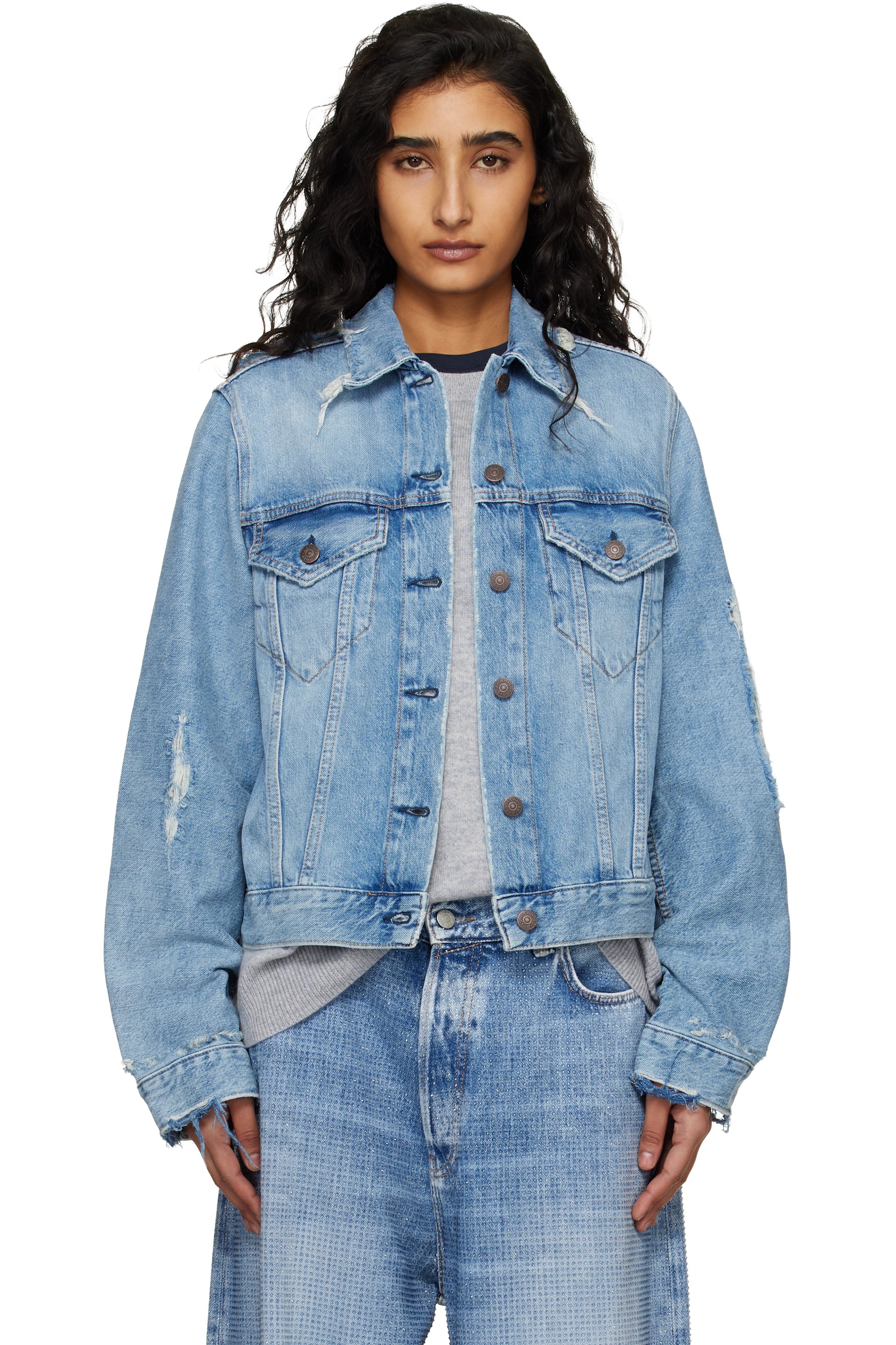 Acne Studios - Blouson bleu en denim à effet usé