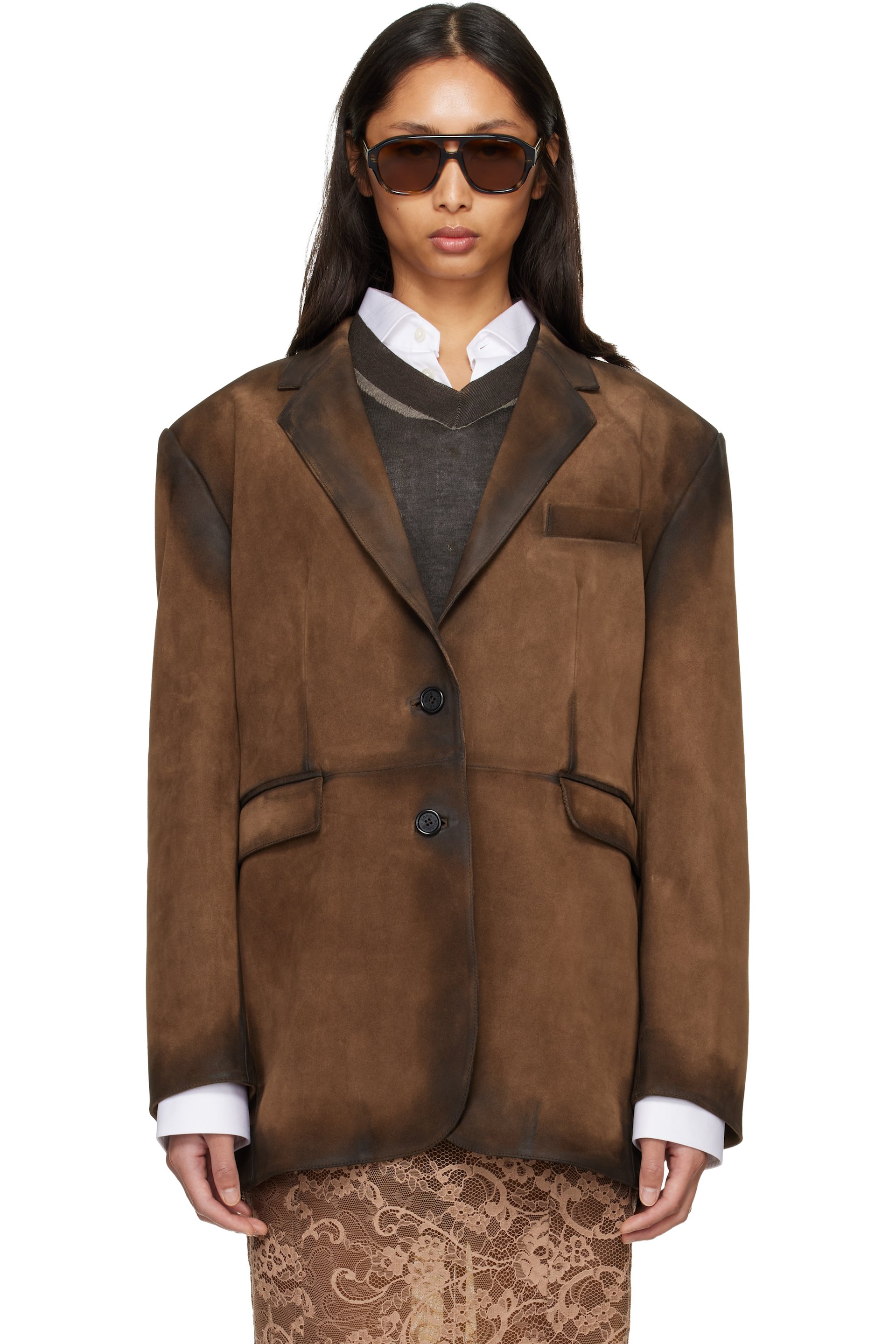 Acne Studios - Blouson de tailleur brun en suède