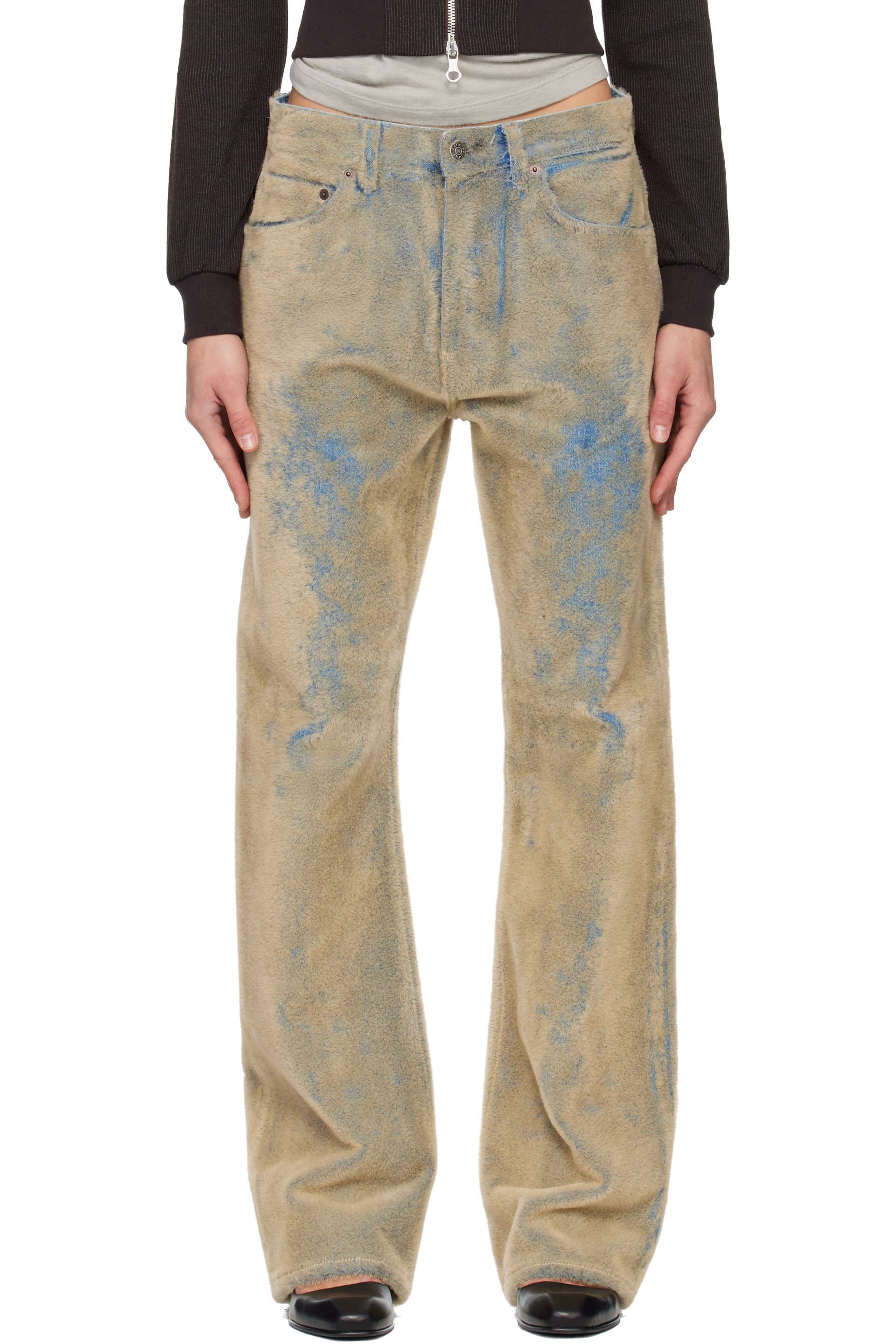 Acne Studios - Jean bleu et beige à ornements floqués