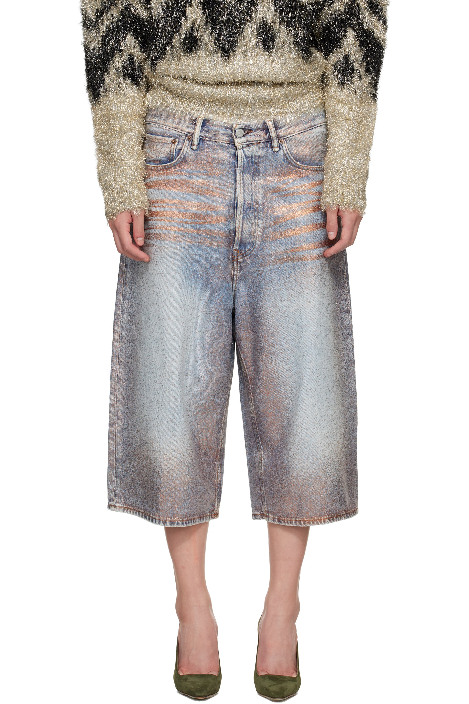 Acne Studios - Short Dawn bleu en denim à effet scintillant