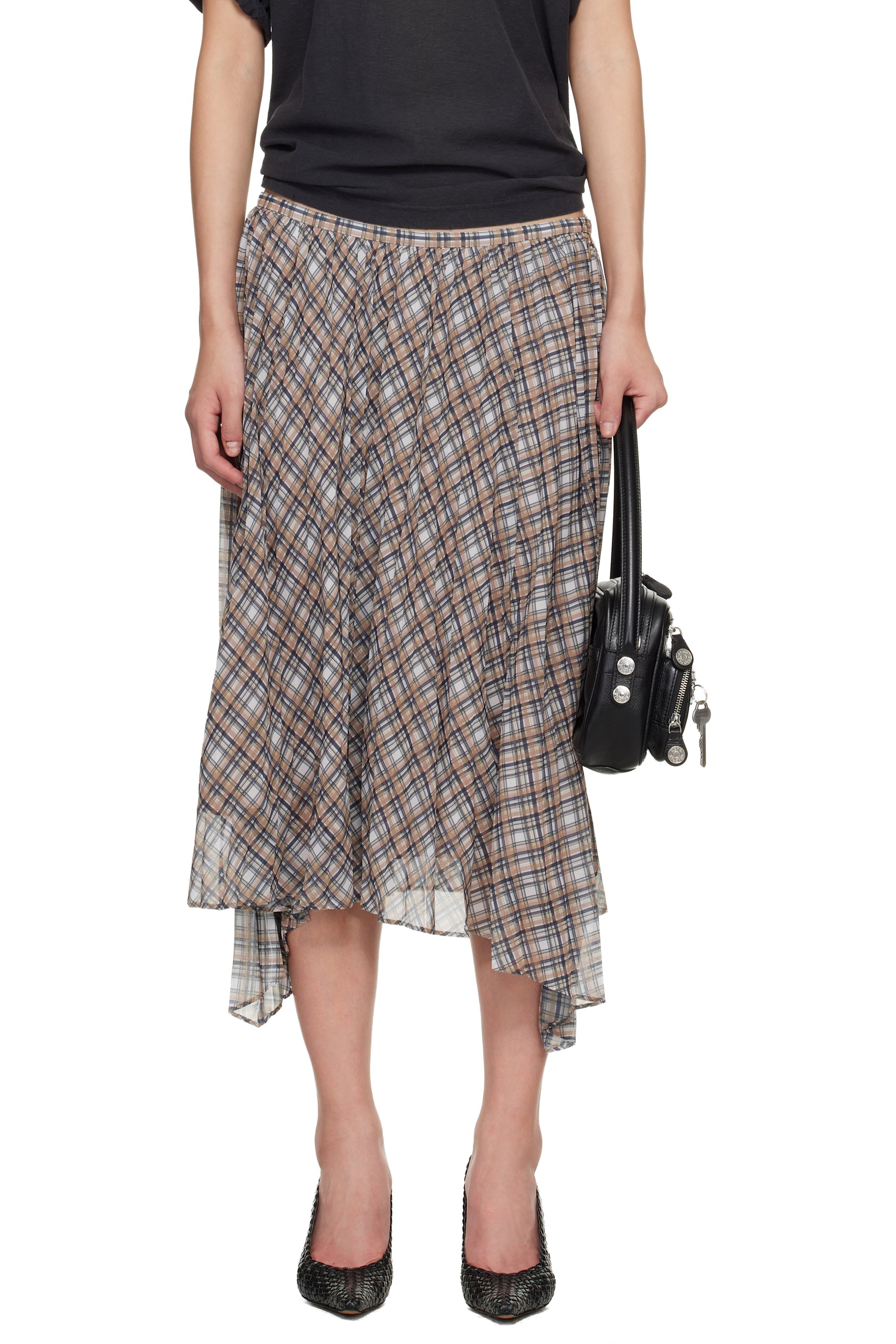 Acne Studios - Jupe longue brun clair à carreaux