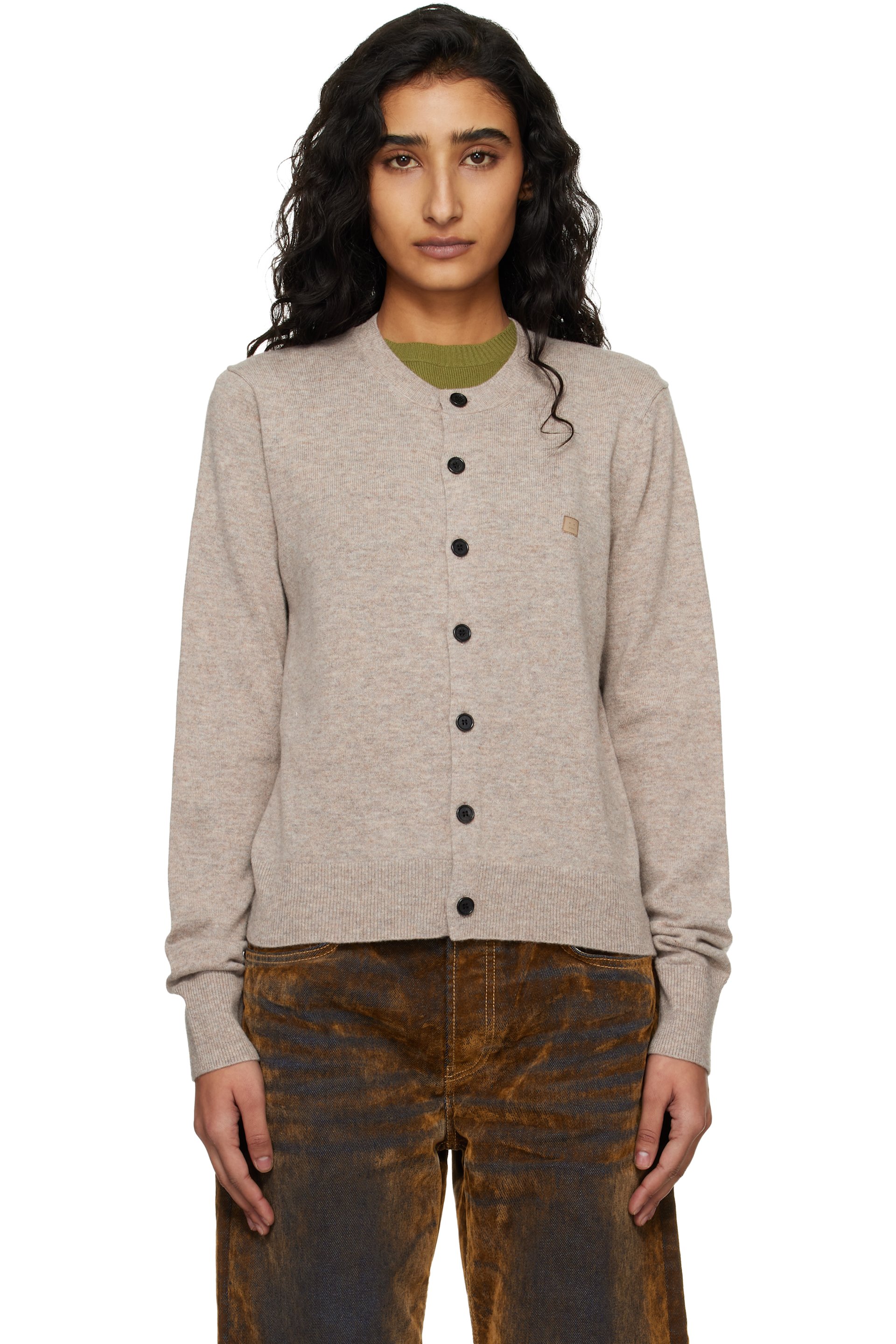 Acne Studios - Cardigan ajusté beige en laine de yak