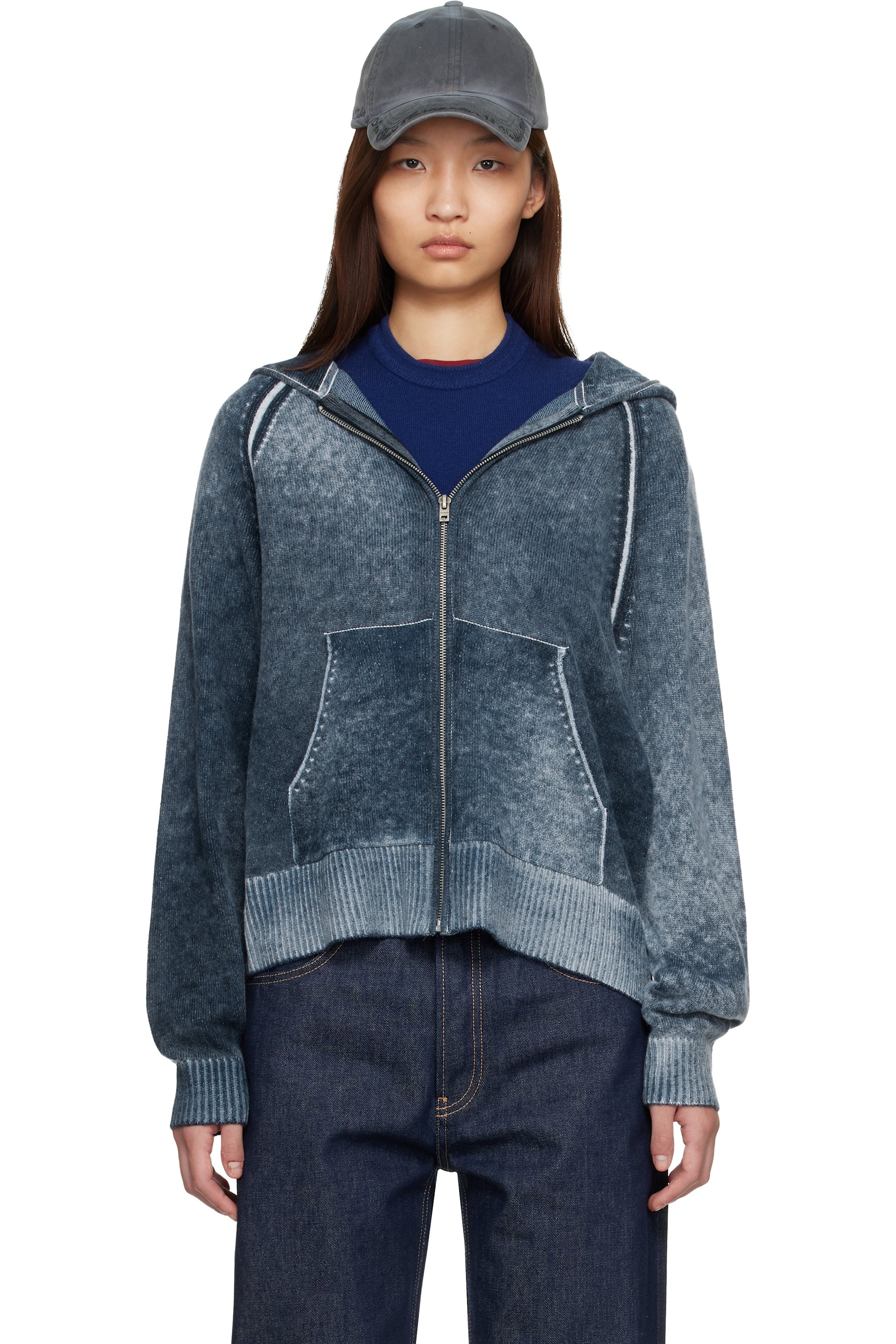Acne Studios - Pull à capuche bleu marine à glissière