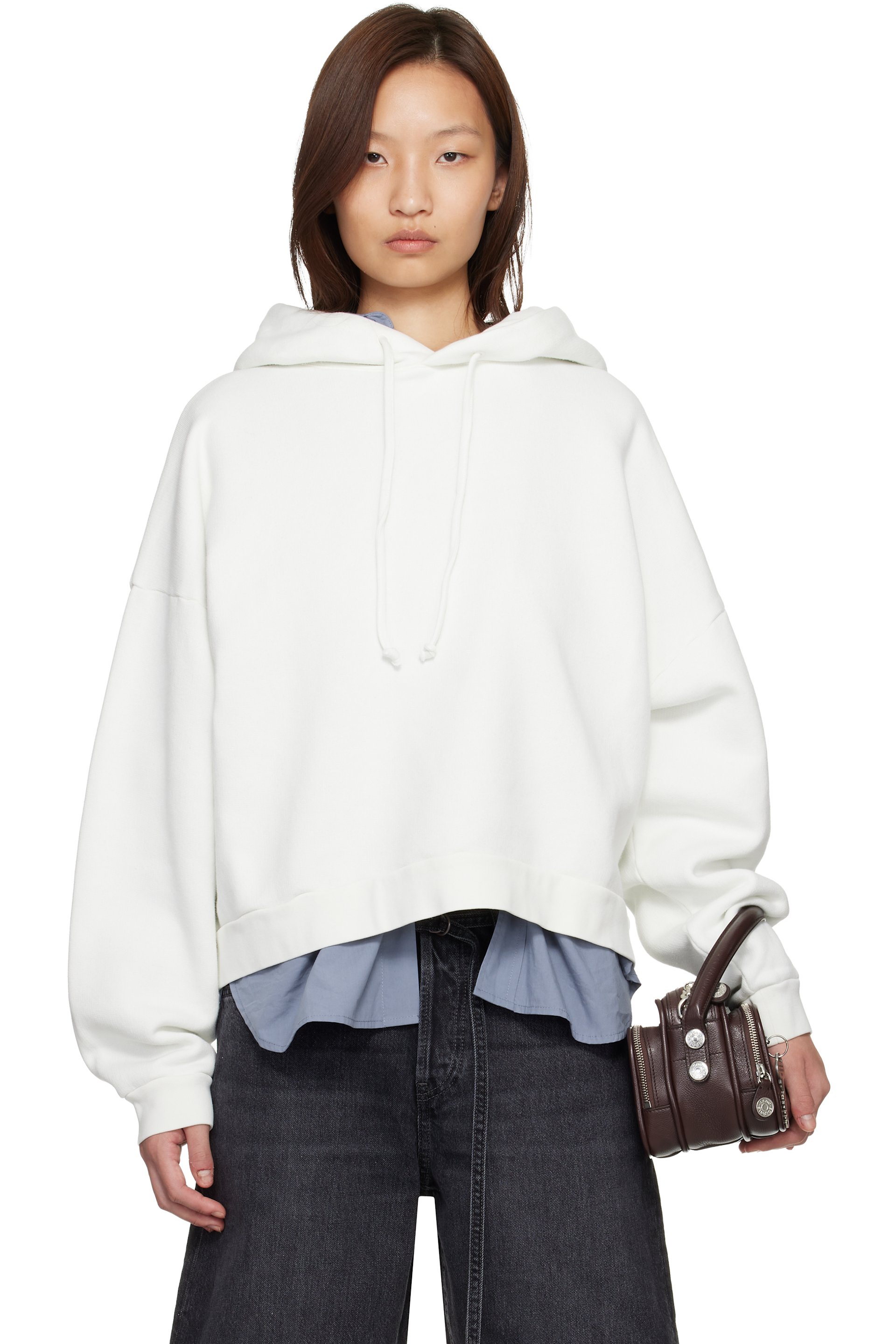 Acne Studios - Pull à capuche blanc en molleton à écusson à logo