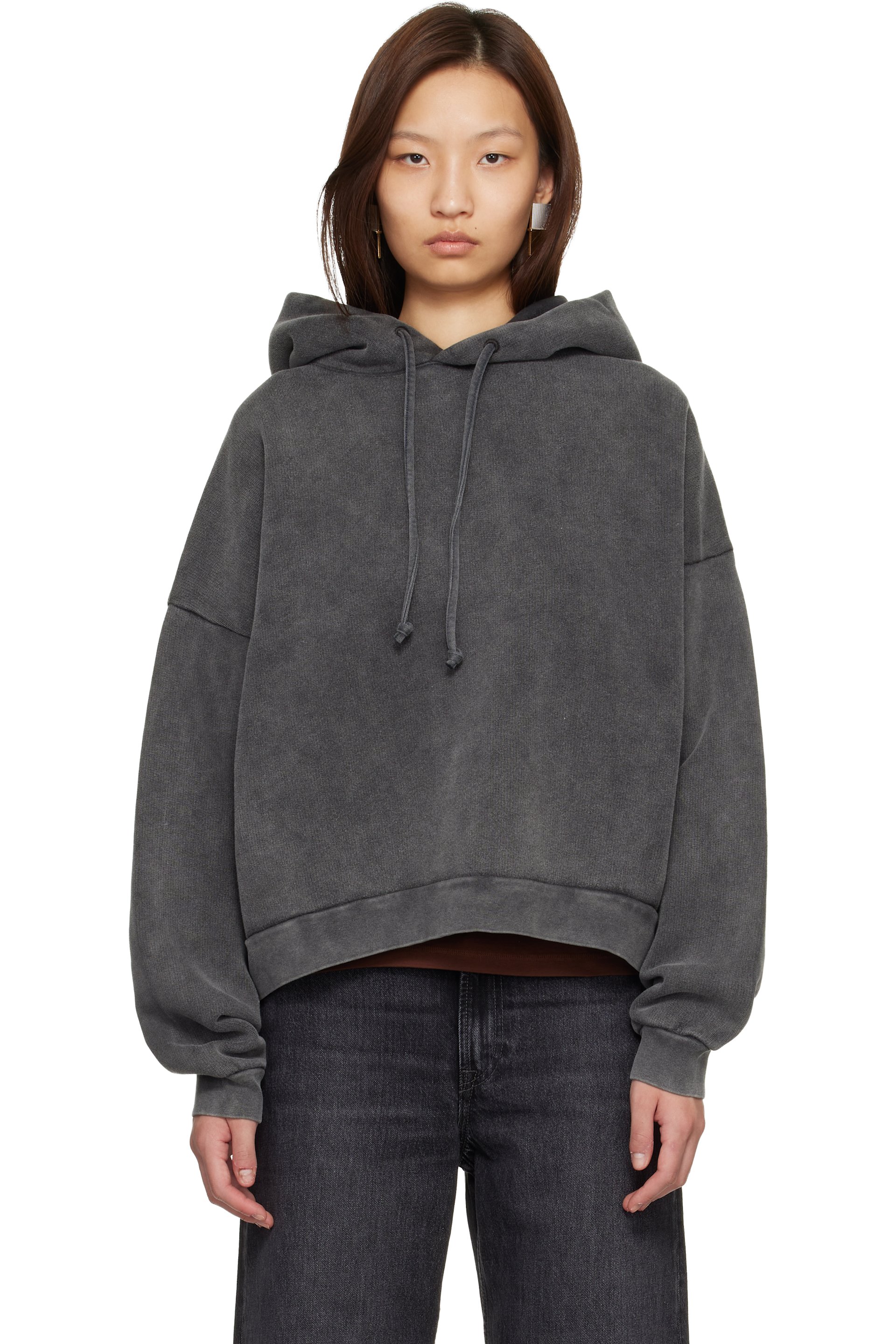 Acne Studios - Pull à capuche gris à écusson à logo