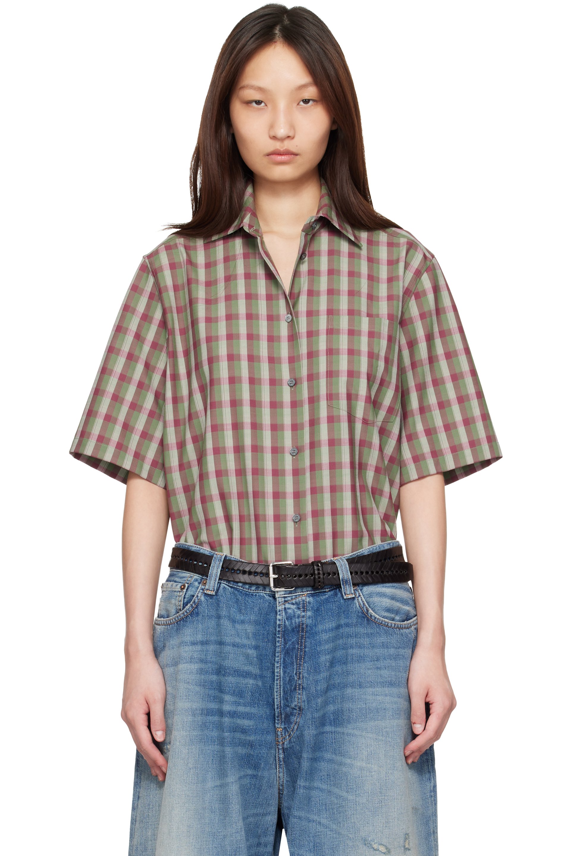 Acne Studios - Chemise vert et mauve à carreaux et à boutons