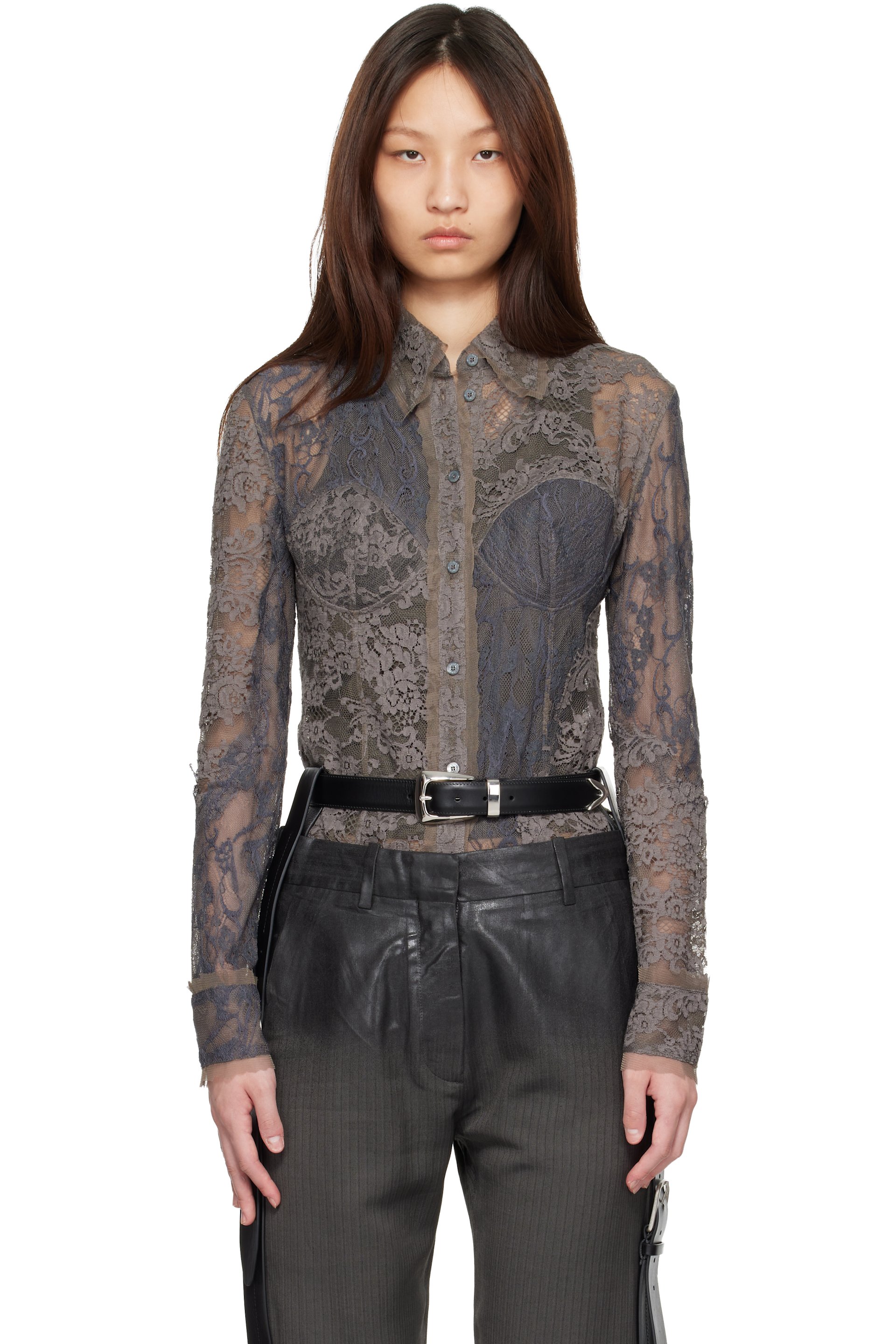 Acne Studios - Chemise grise en dentelle