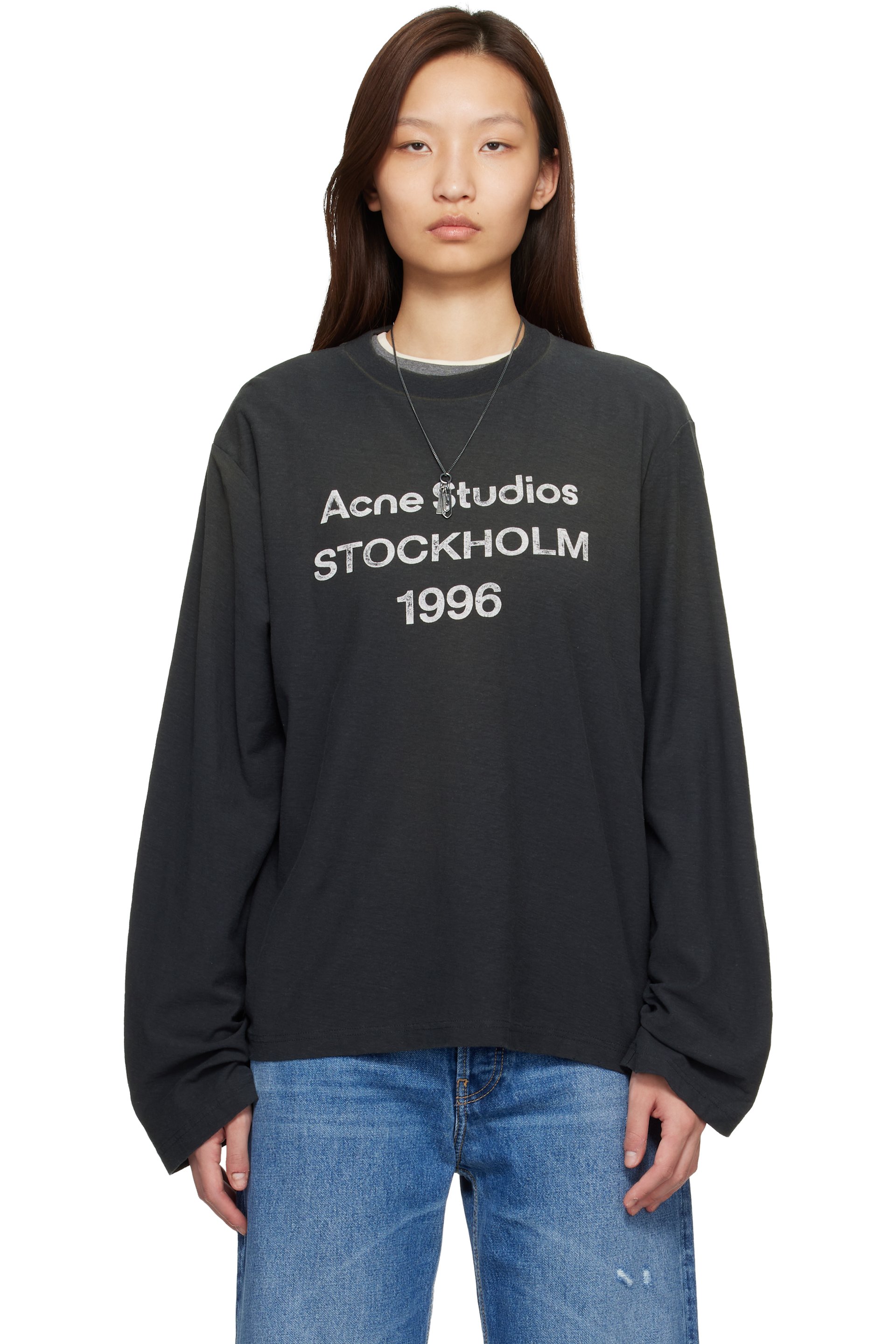 Acne Studios - T-shirt décontracté noir à logo
