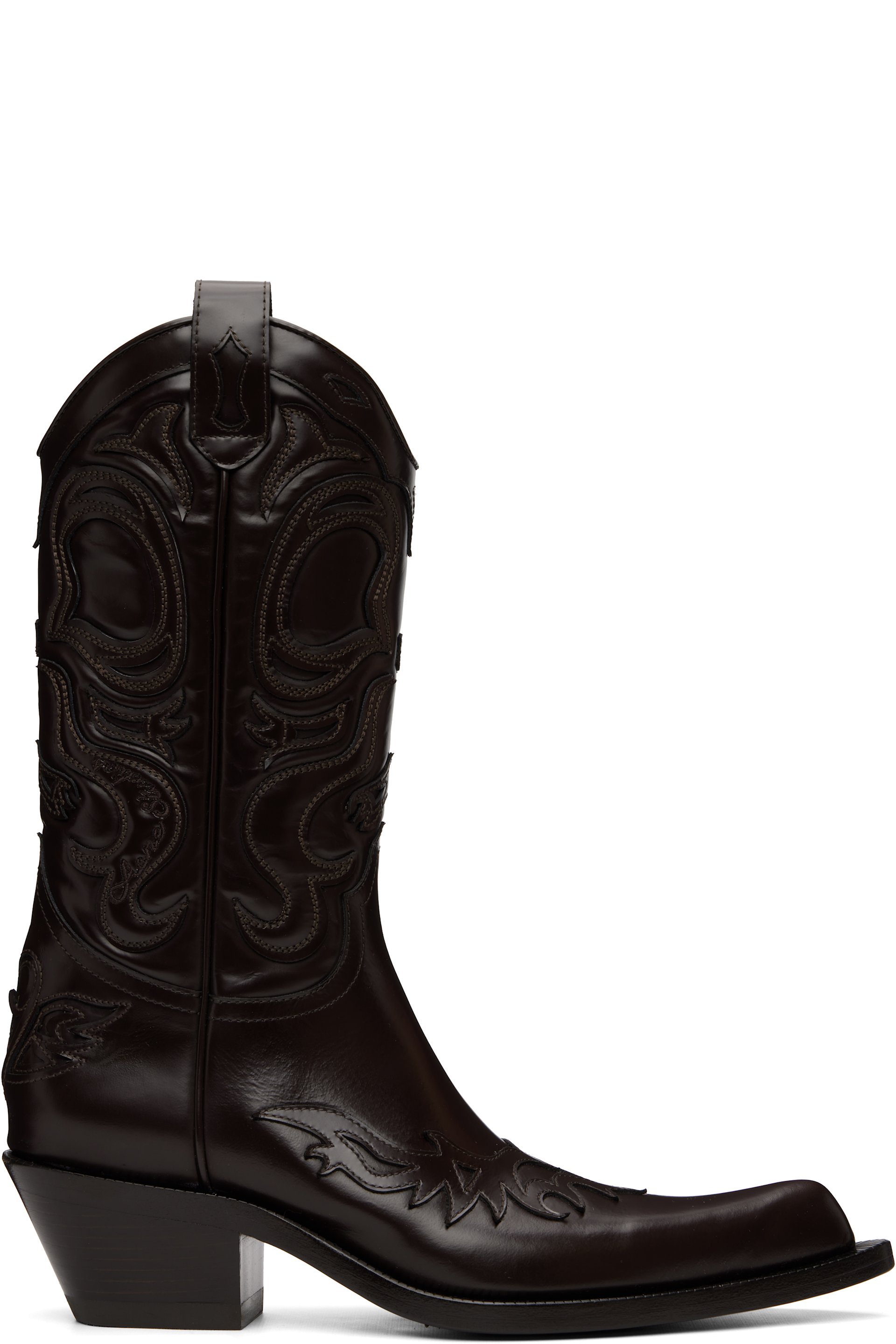 Acne Studios - Bottes de cowboy brunes en cuir à bout pointu
