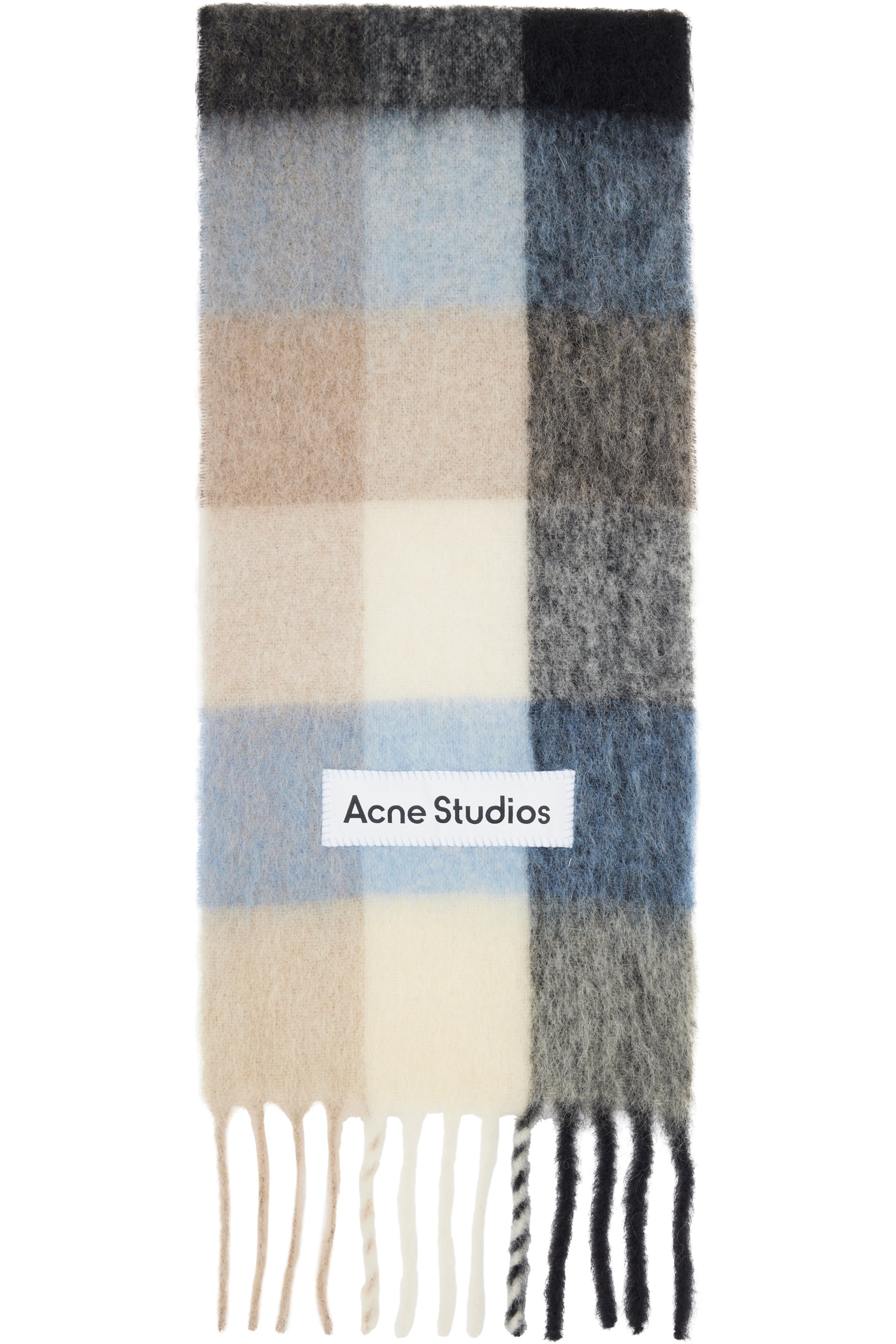 Acne Studios - Écharpe beige et bleu en mohair à carreaux