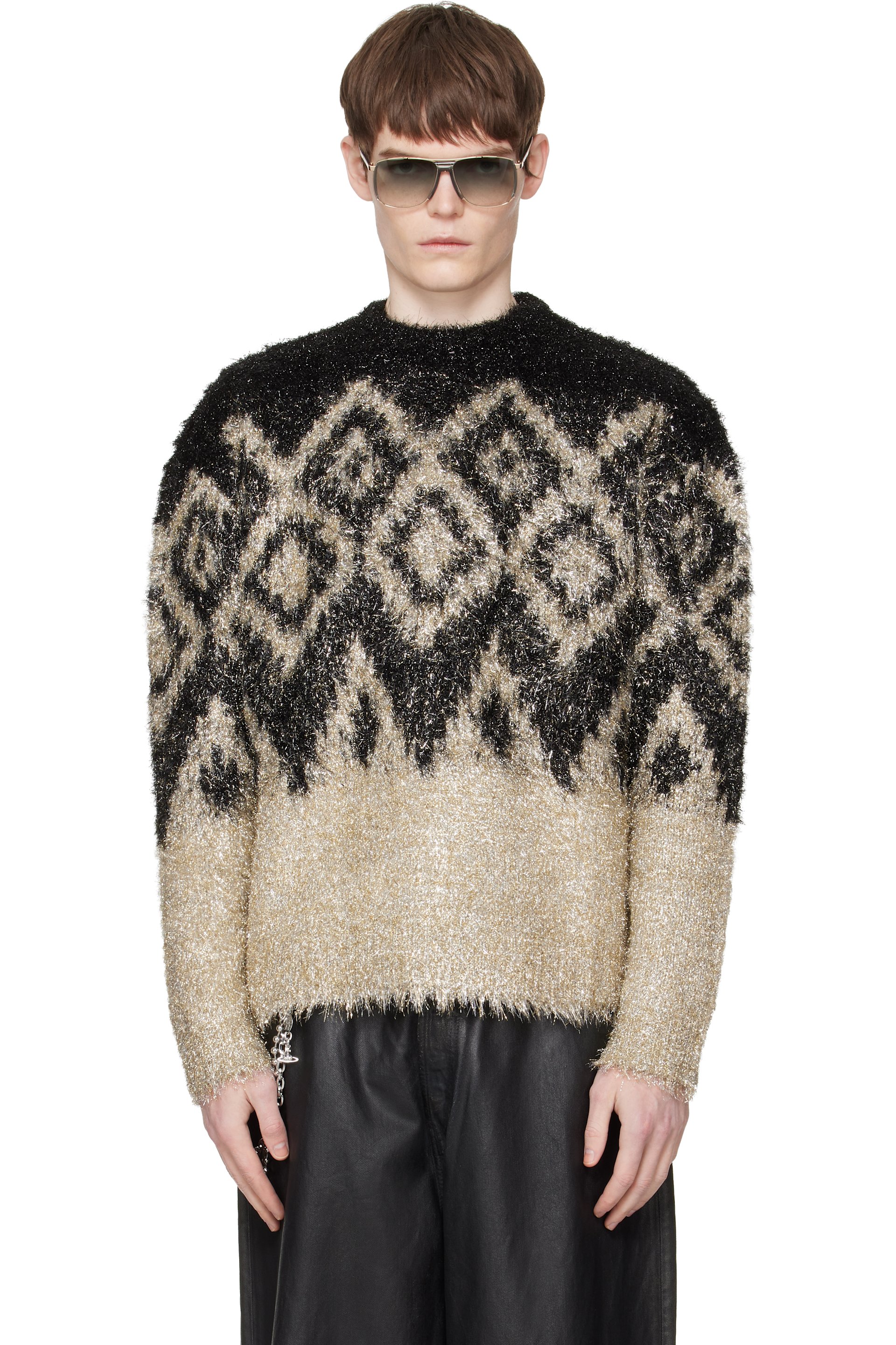 Acne Studios - Pull noir en tricot à fils métalliques